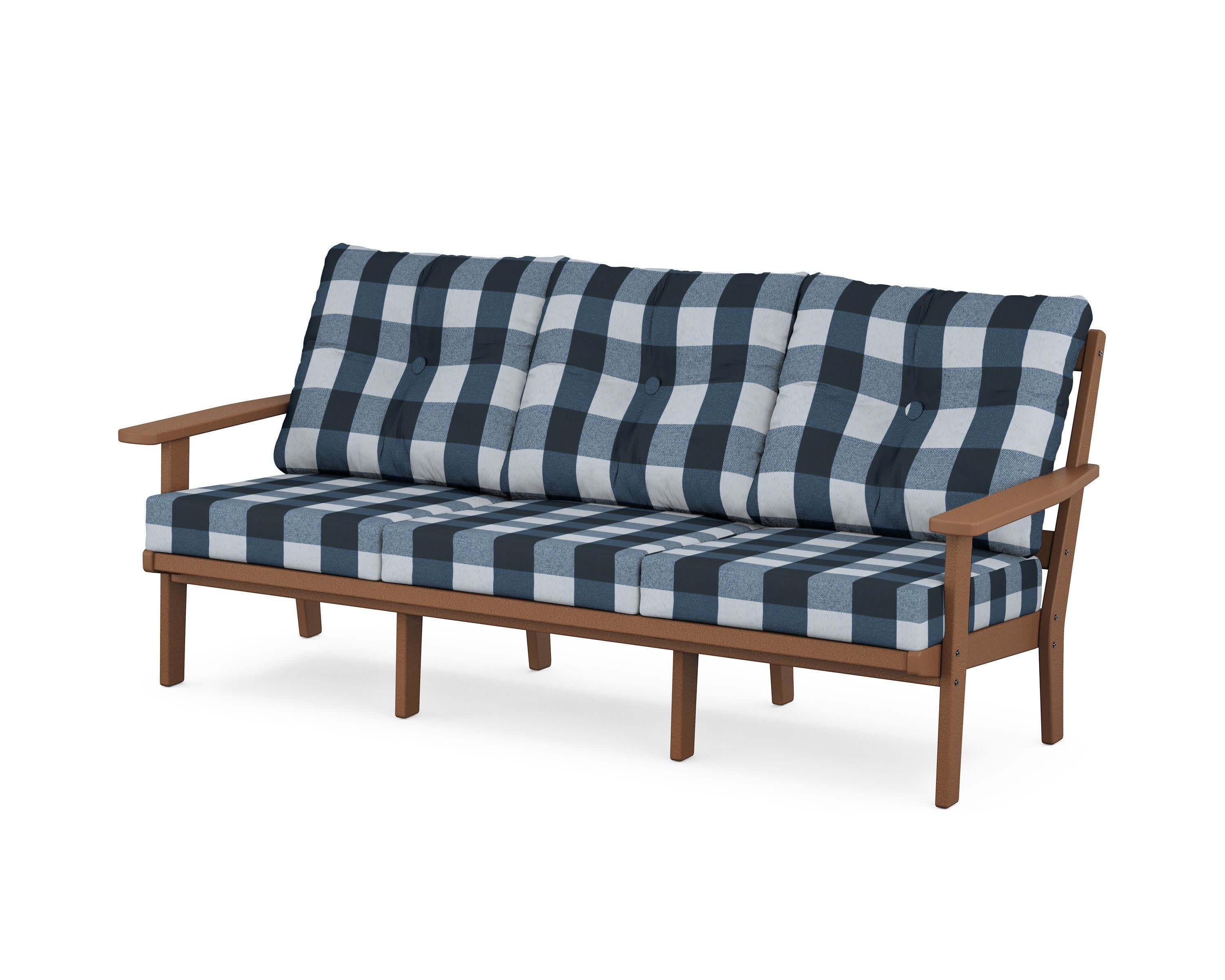 PrairieDeep Seating Sofa in Teak / Buffalo Plaid Marine Indigo