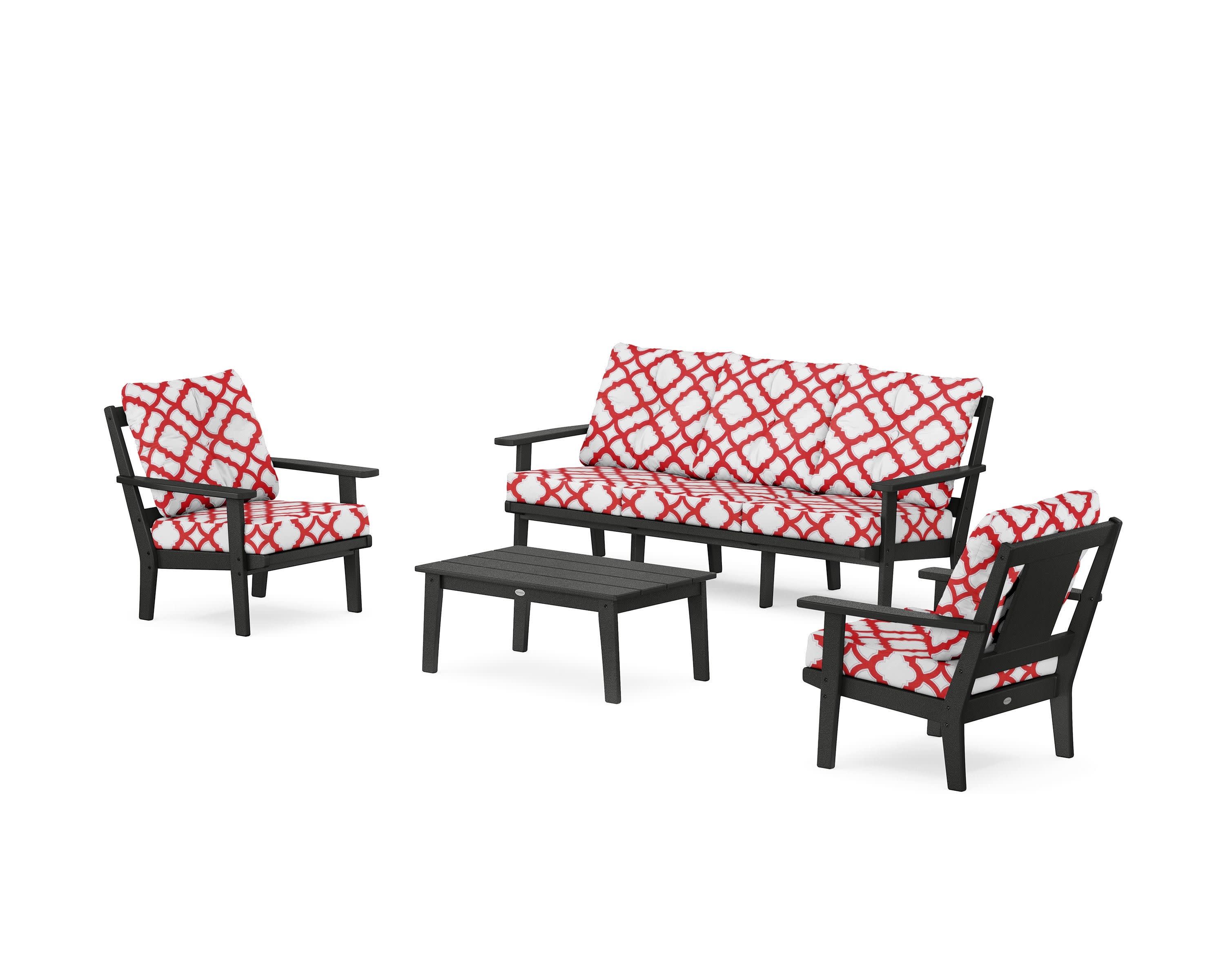 Prairie 4-Piece Deep Seating Set with Sofa in Black / Trellis Crimson