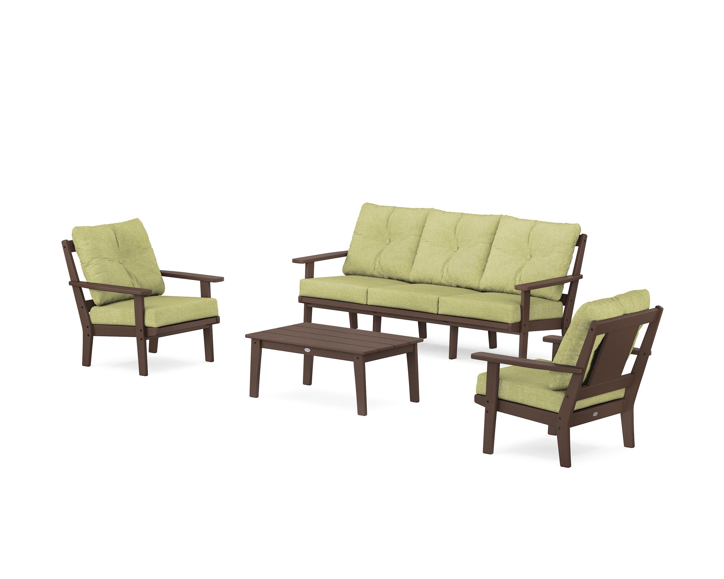 Prairie 4-Piece Deep Seating Set with Sofa in Mahogany / Chartreuse Boucle