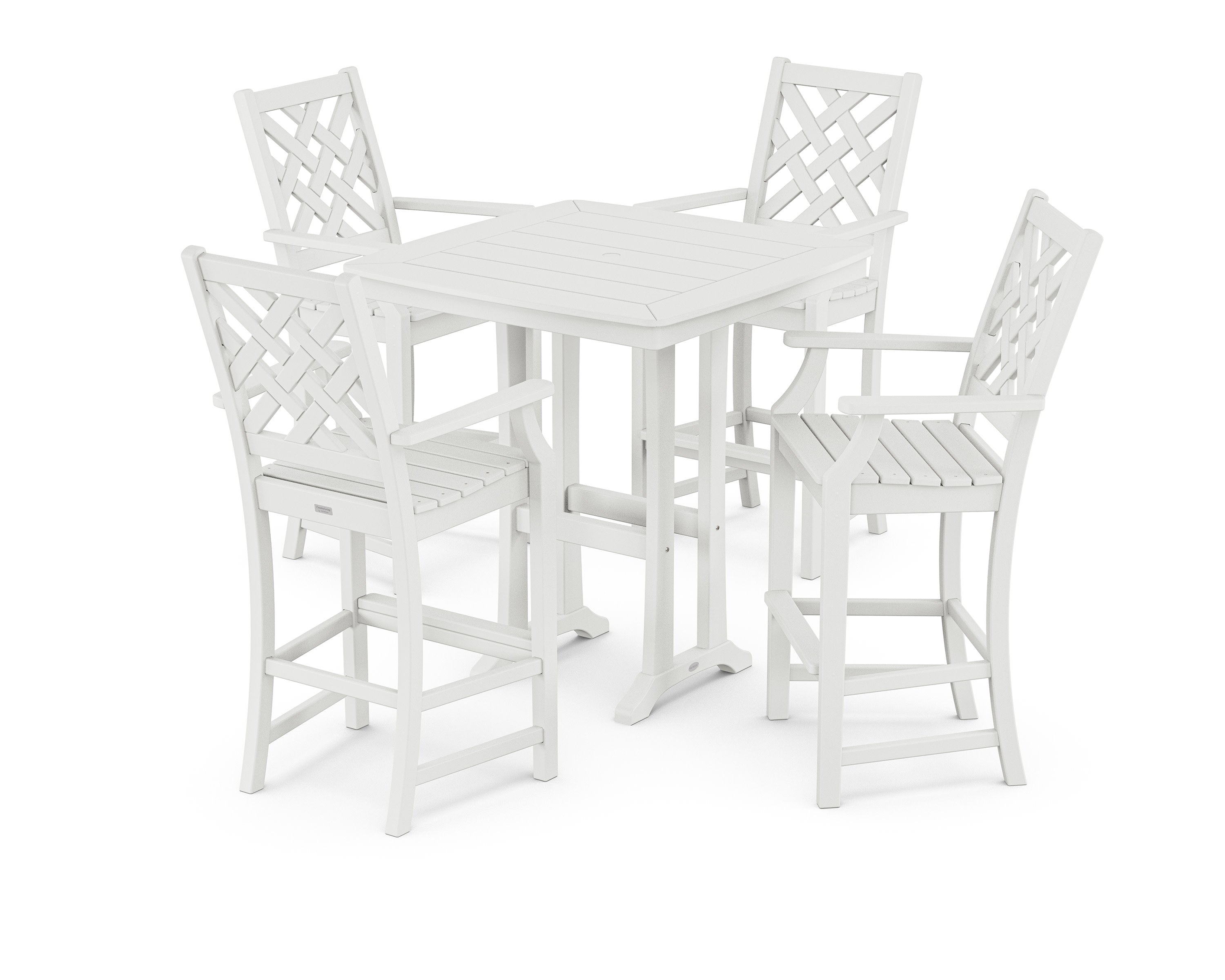 Wovendale 5-Piece Bar Set with Trestle Legs in White