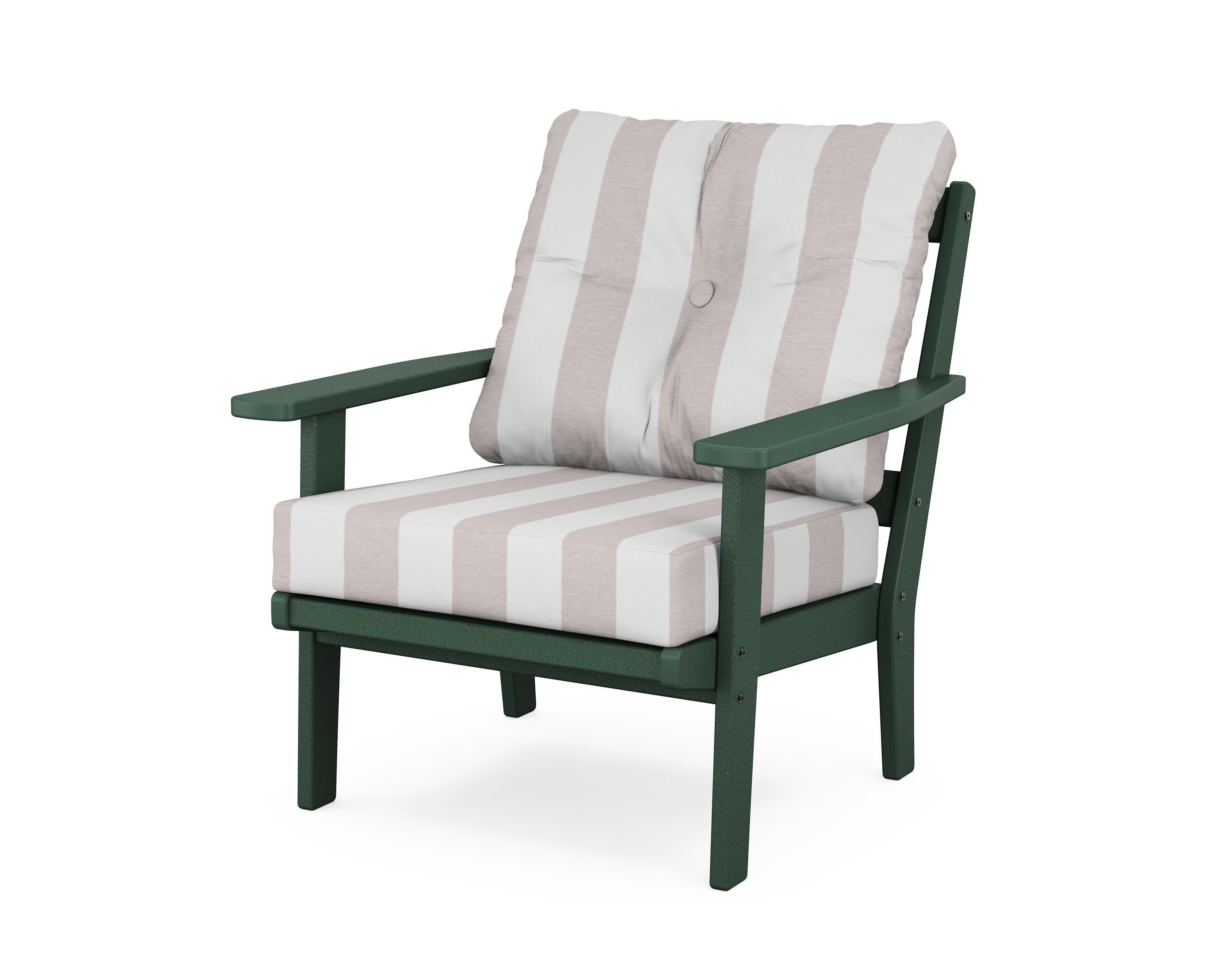 Prairie Deep Seating Chair in Green / Cabana Stripe Dune Burlap