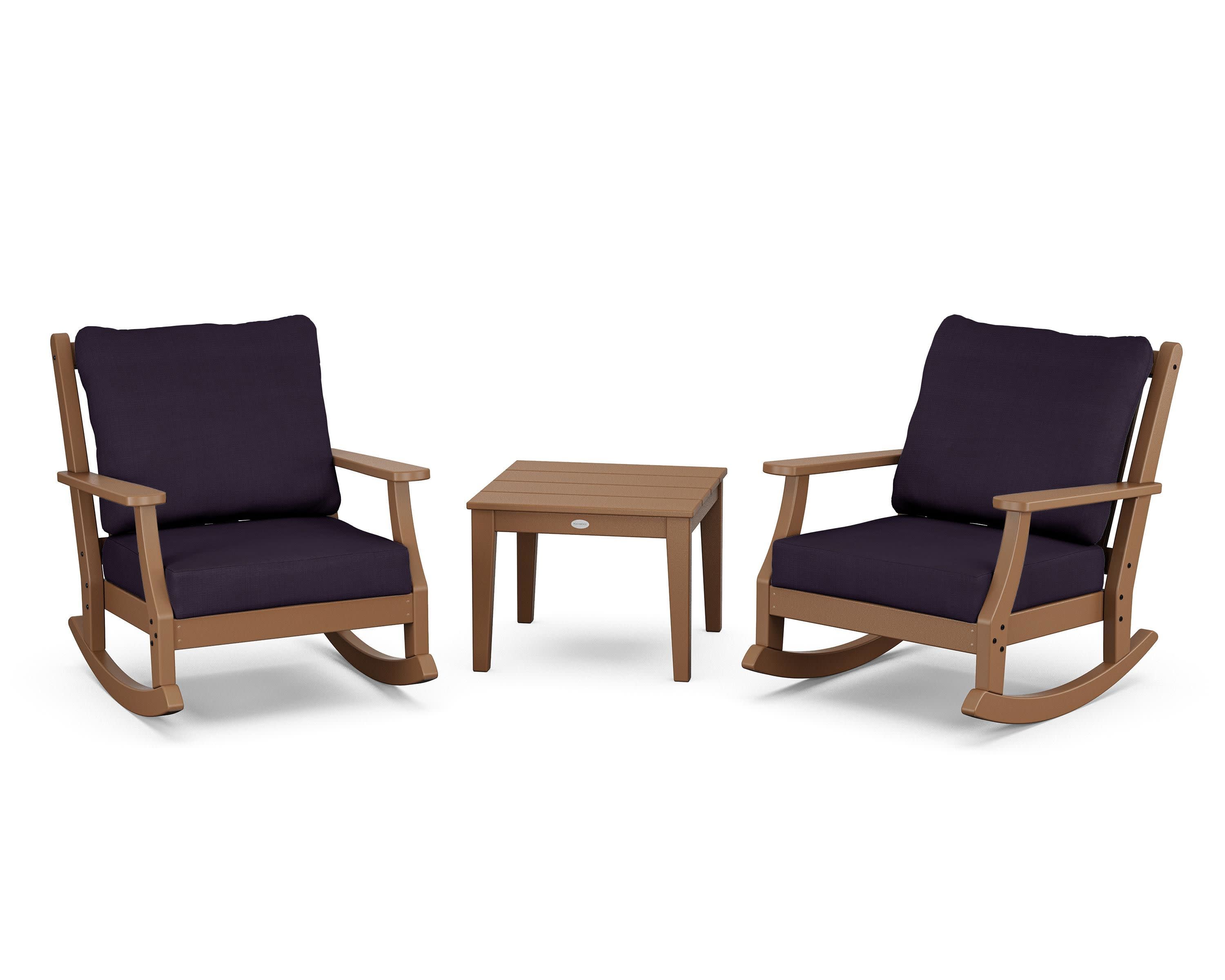 Wovendale 3-Piece Deep Seating Rocker Set in Teak / Navy Linen