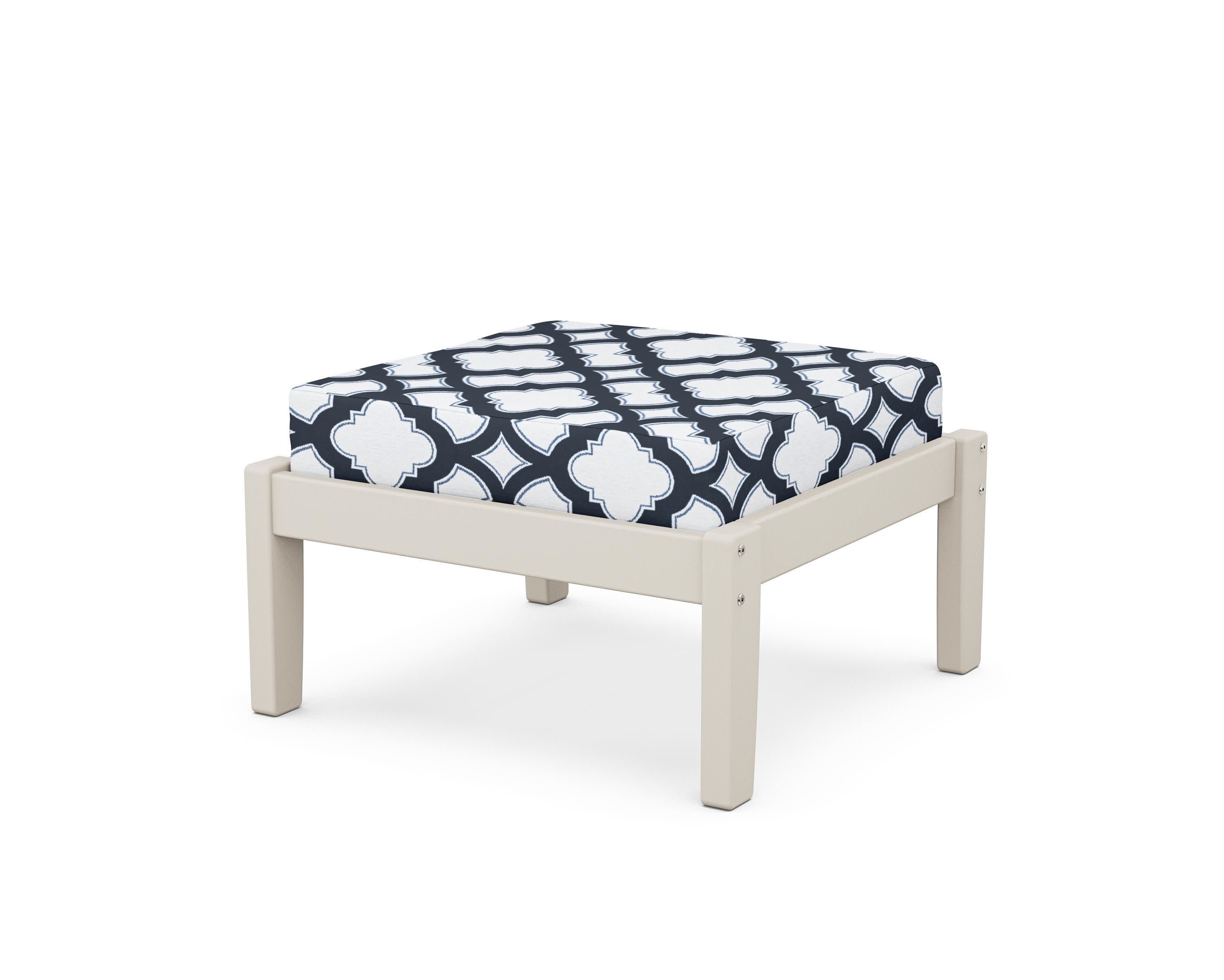 Deep Seating Ottoman in Sand / Trellis Marine Indigo