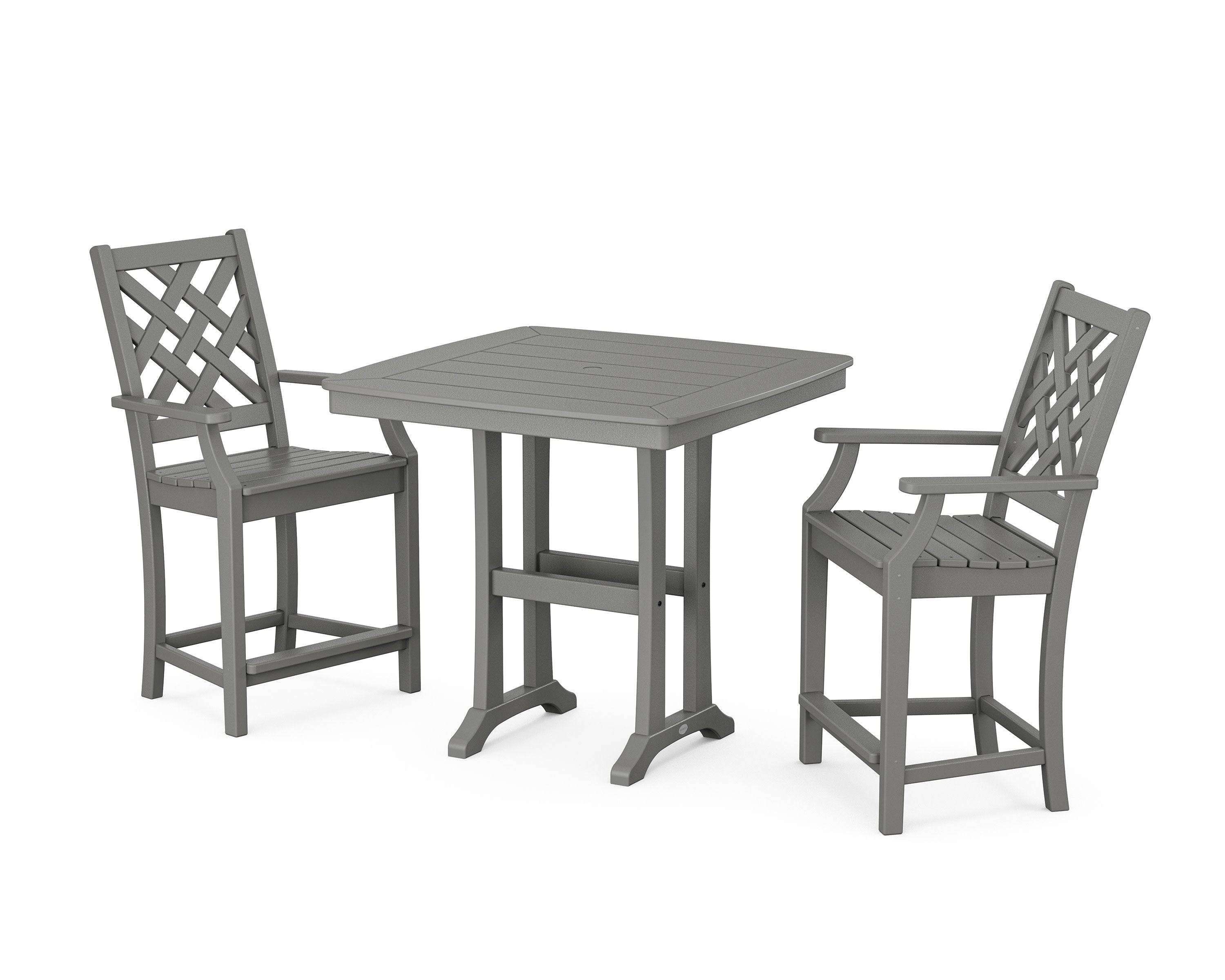 Wovendale 3-Piece Counter Set with Trestle Legs in Slate Grey