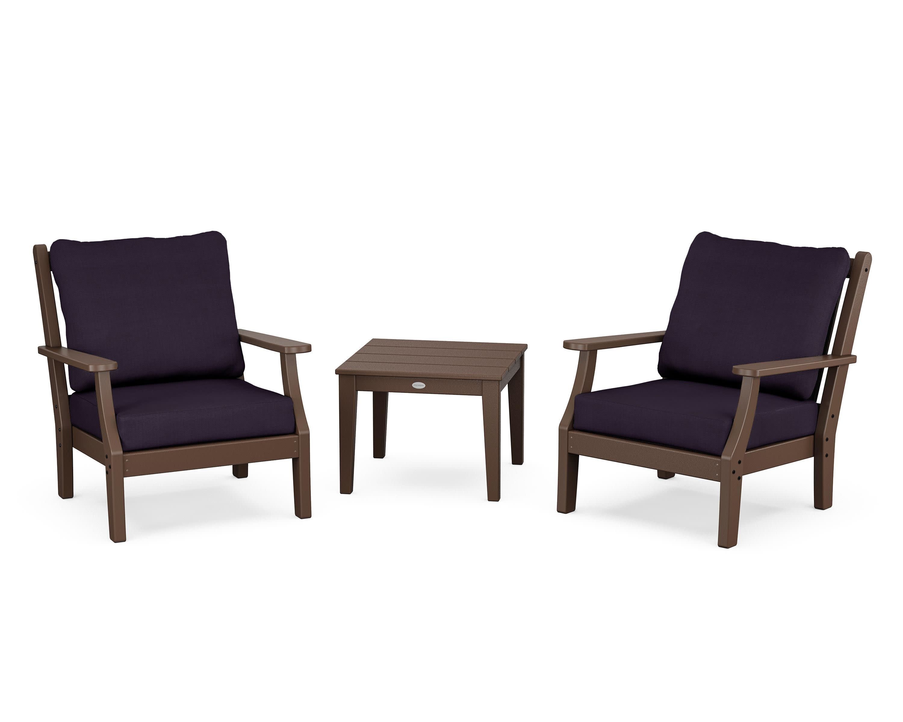 Wovendale 3-Piece Deep Seating Set in Mahogany / Navy Linen