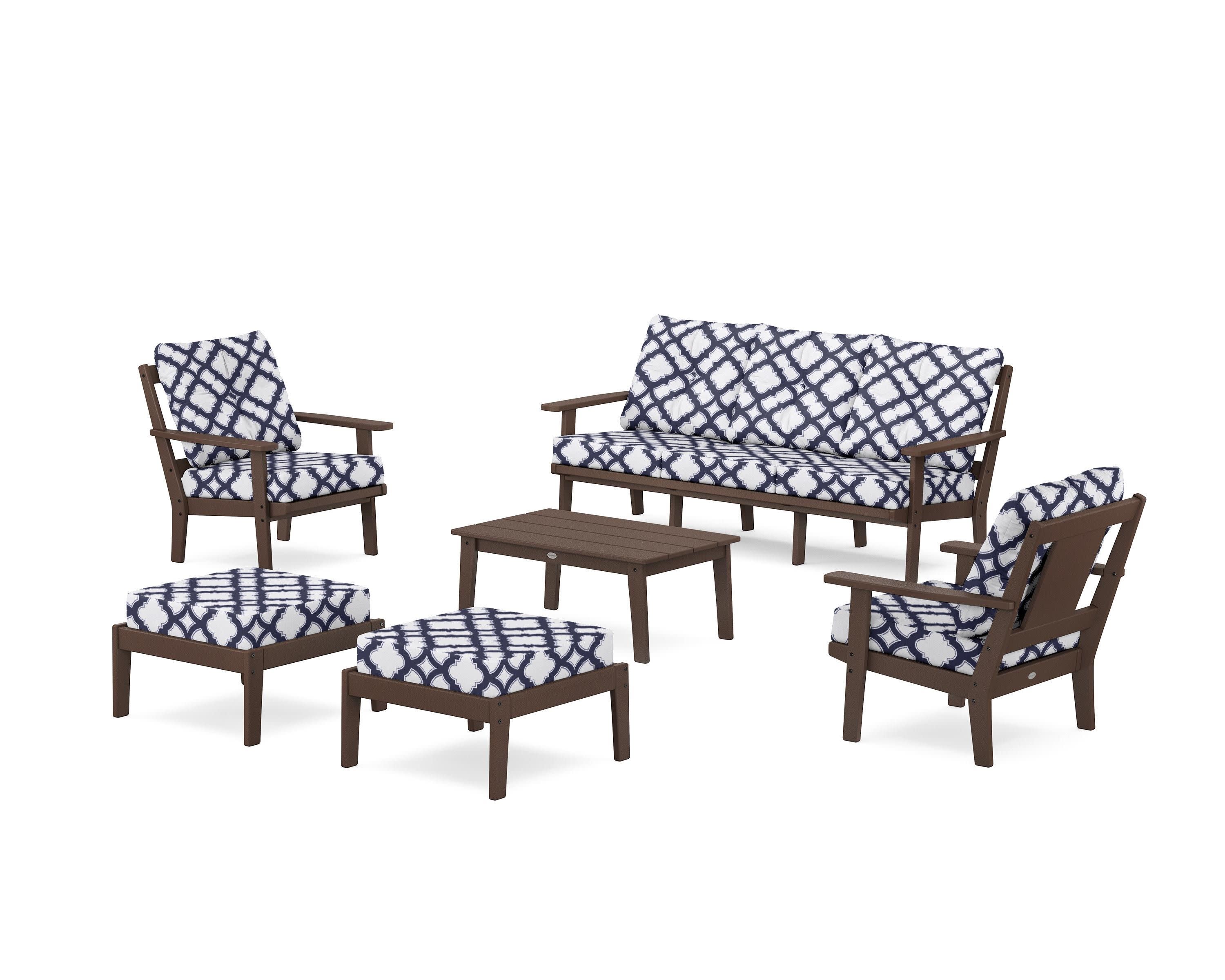 Prairie 6-Piece Lounge Sofa Set in Mahogany / Trellis Navy