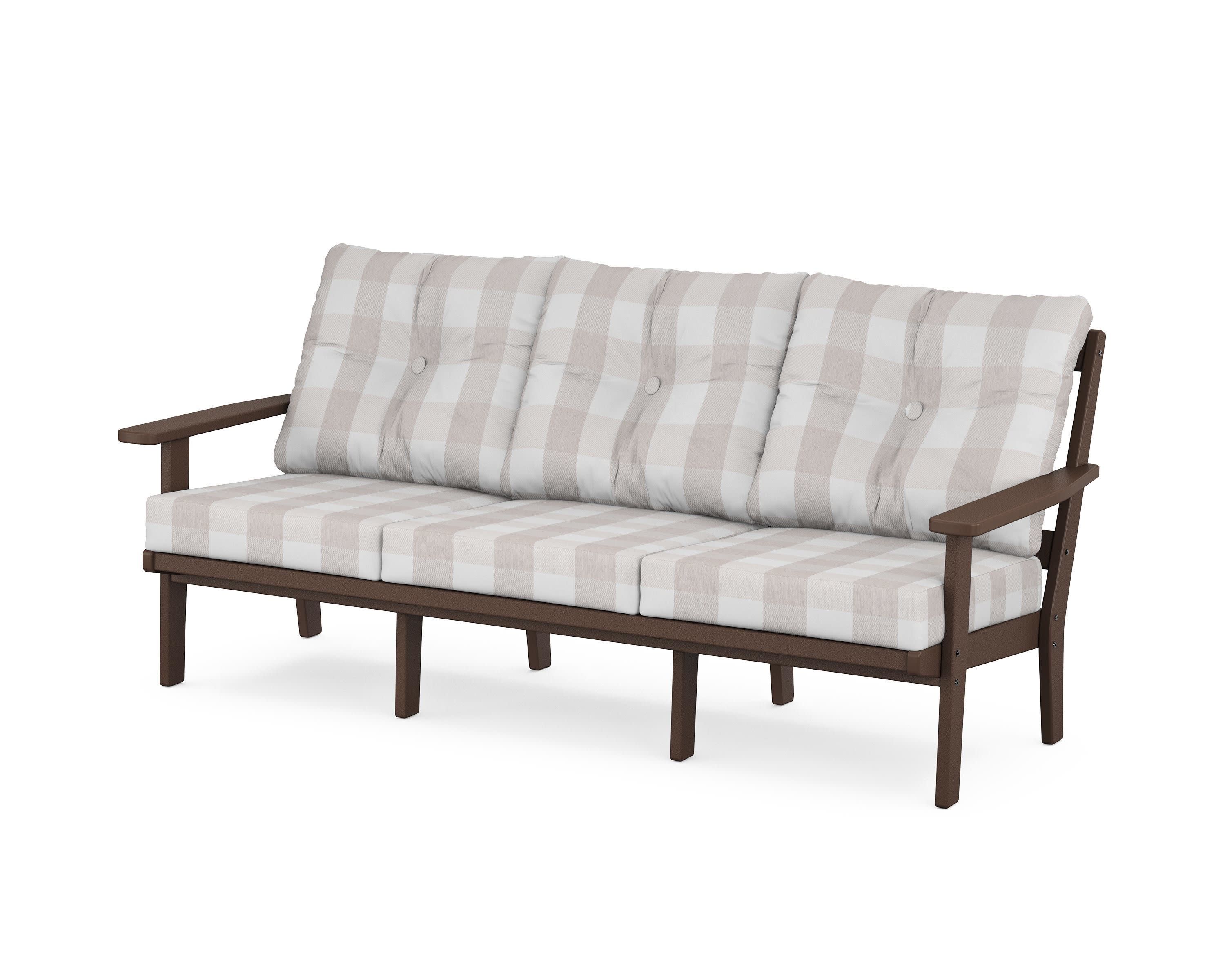 PrairieDeep Seating Sofa in Mahogany / Buffalo Plaid Dune Burlap