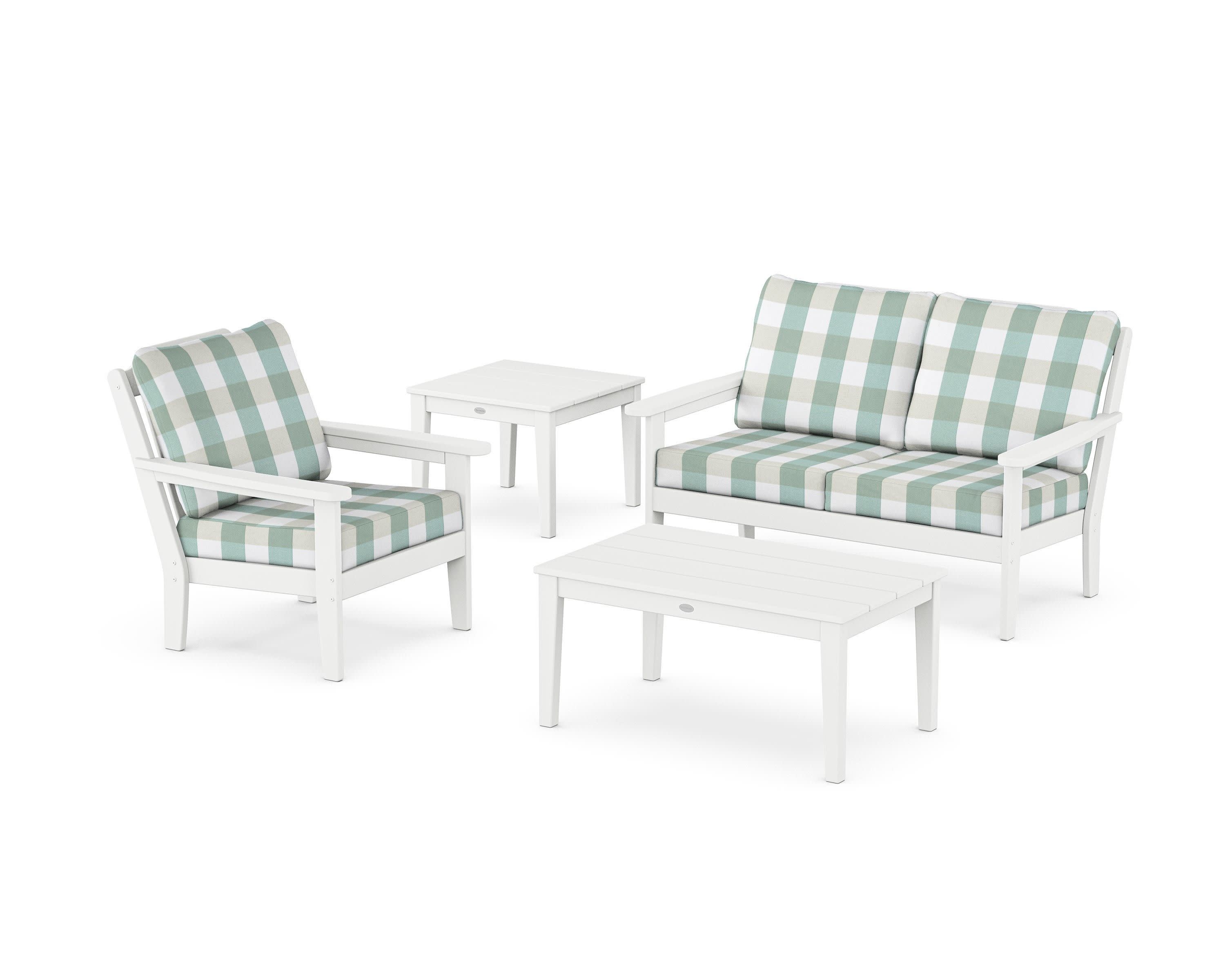 Wovendale 4-Piece Deep Seating Set in White / Buffalo Plaid Glacier Spa