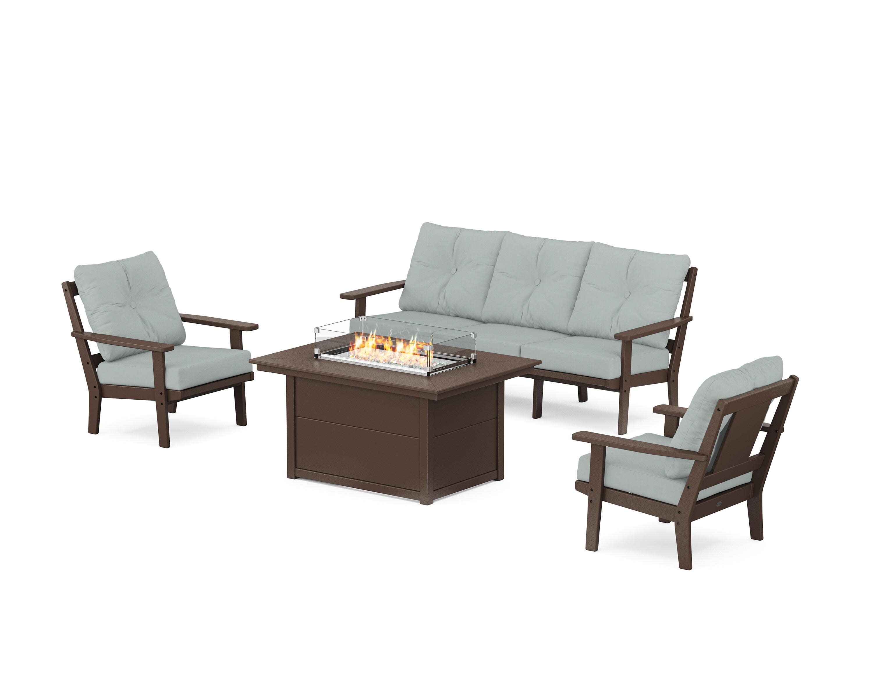 Prairie Deep Seating Fire Pit Table Set in Mahogany / Spa