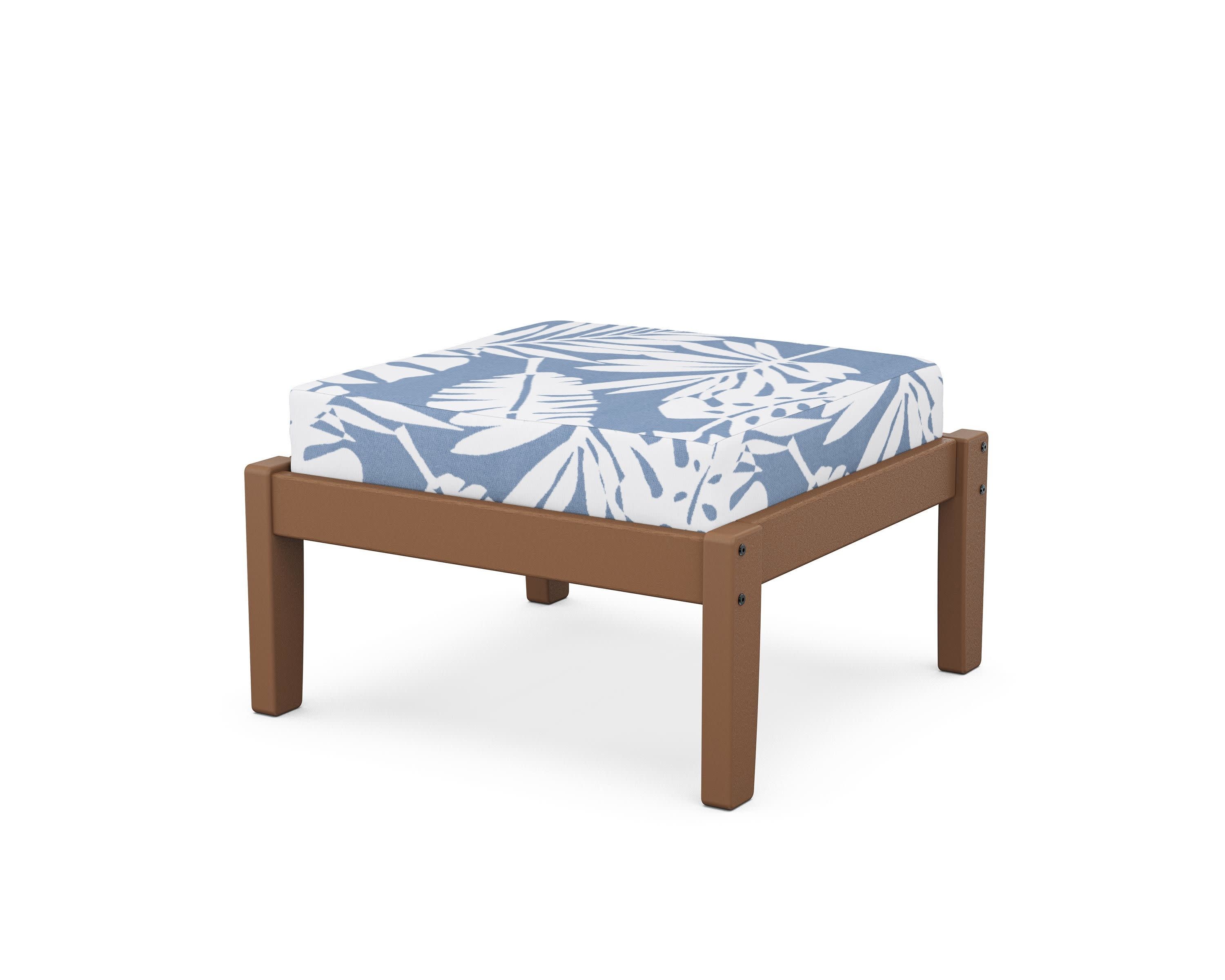 Deep Seating Ottoman in Teak / Leaf Sky Blue