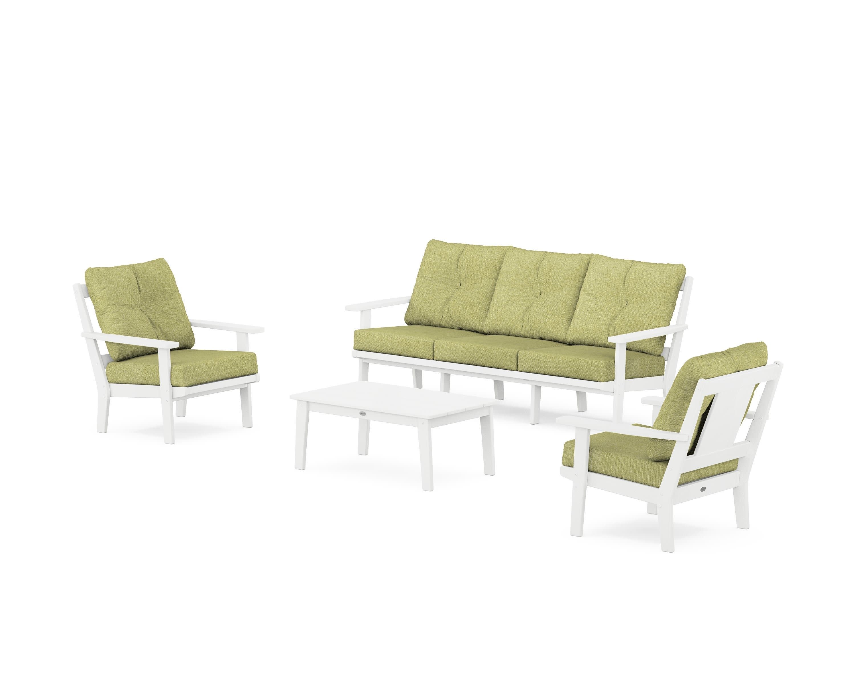 Prairie 4-Piece Deep Seating Set with Sofa in White / Chartreuse Boucle
