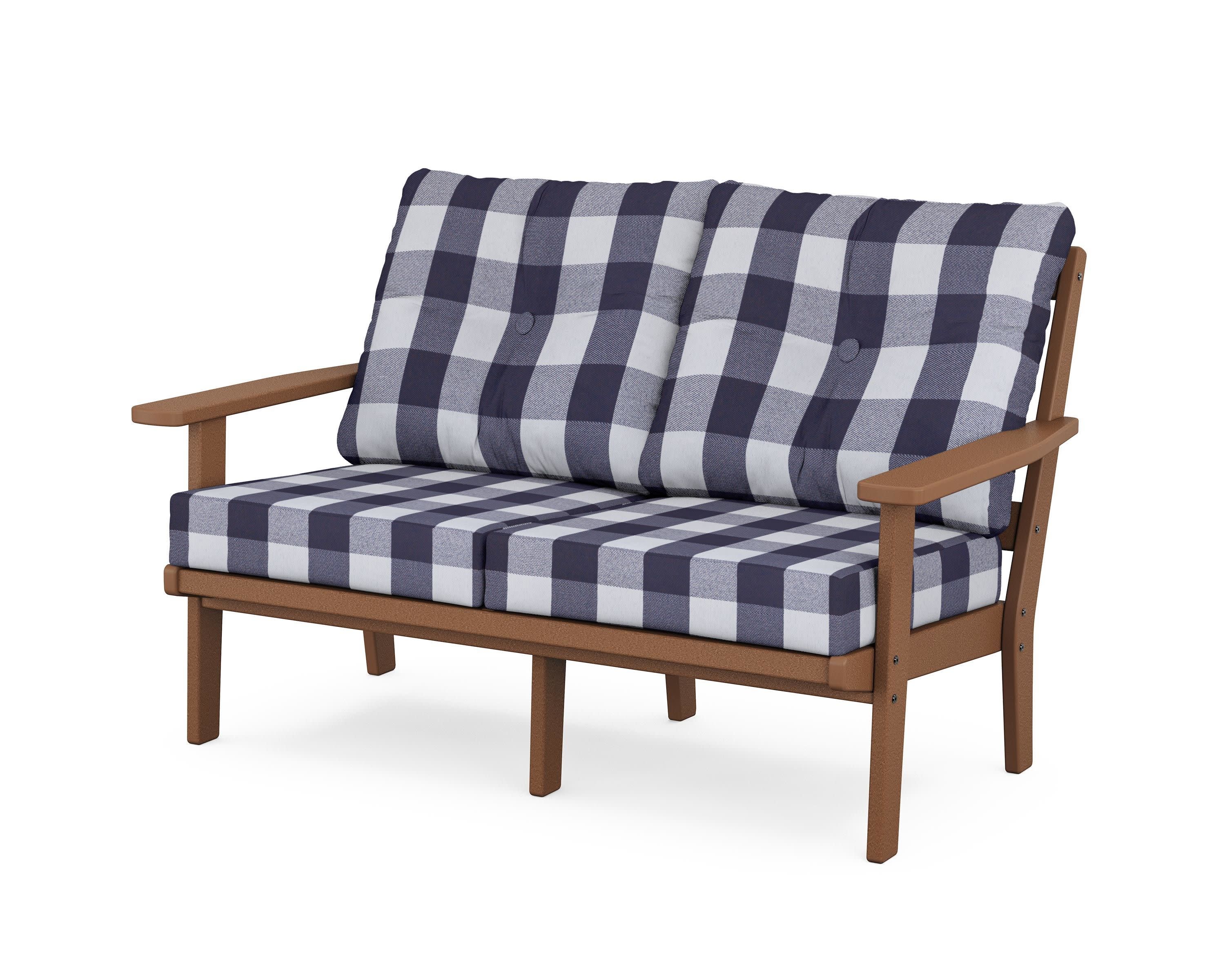 Prairie Deep SeatingLoveseat in Teak / Buffalo Plaid Navy