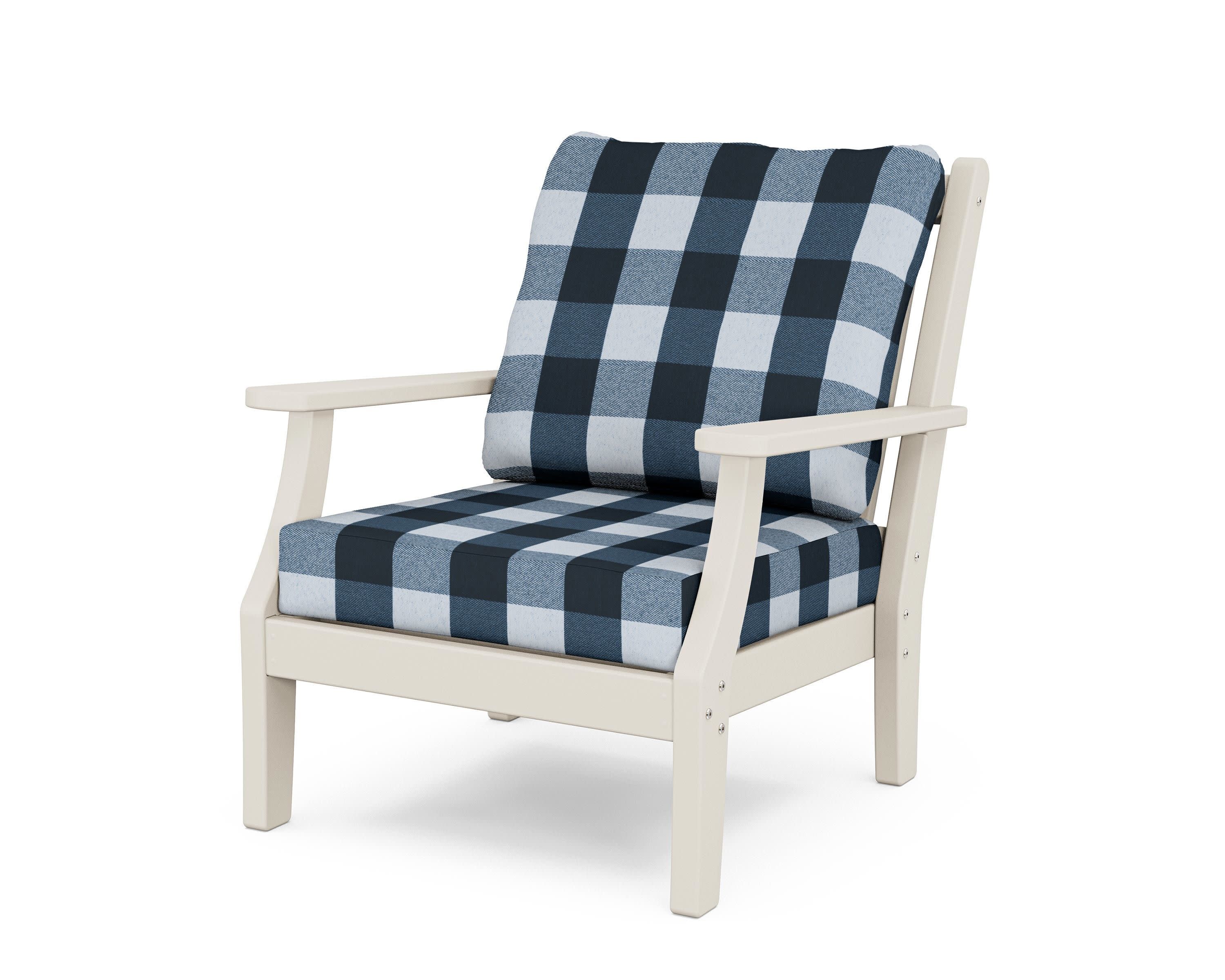 Wovendale Deep Seating Chair in Sand / Buffalo Plaid Marine Indigo