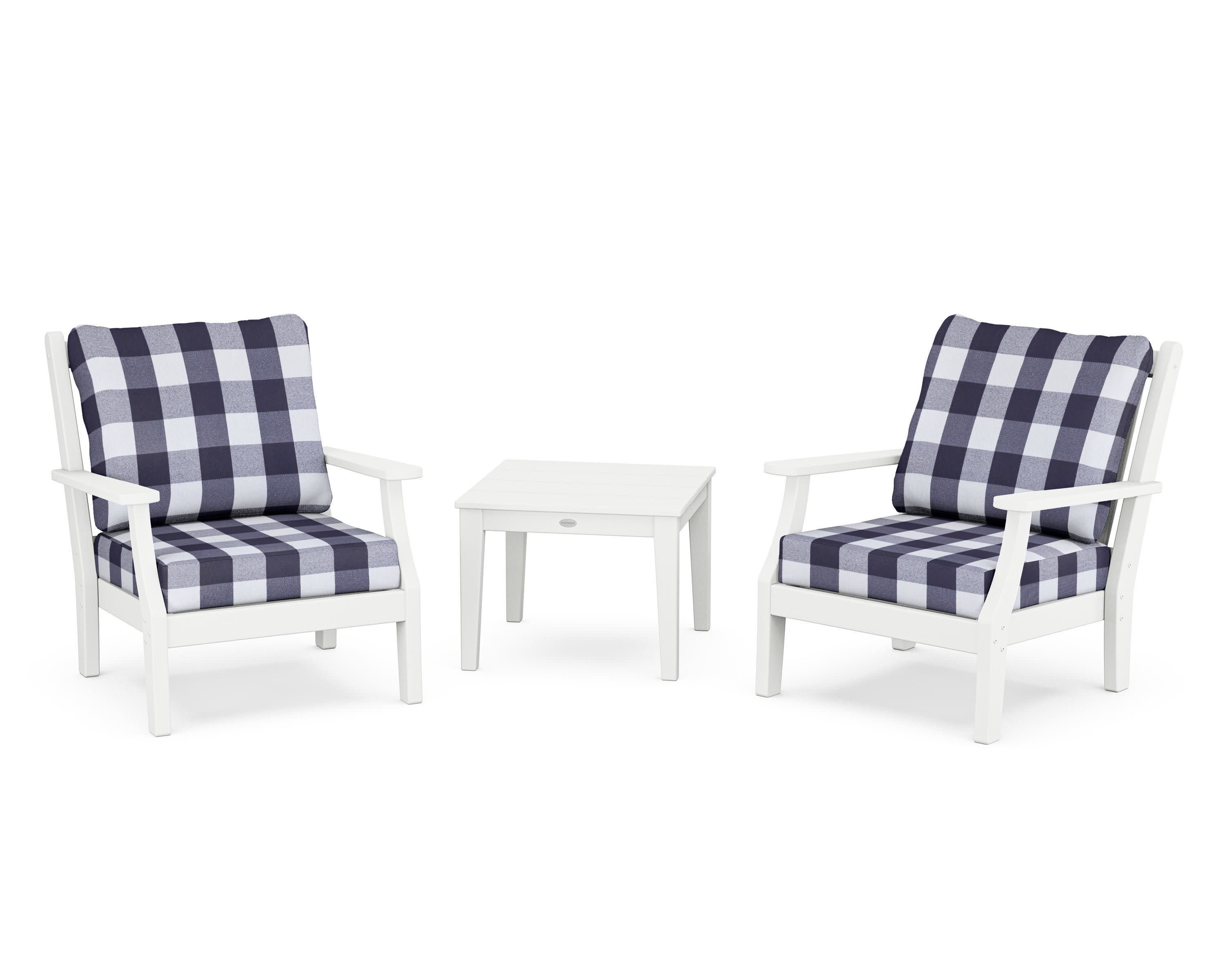 Wovendale 3-Piece Deep Seating Set in White / Buffalo Plaid Navy