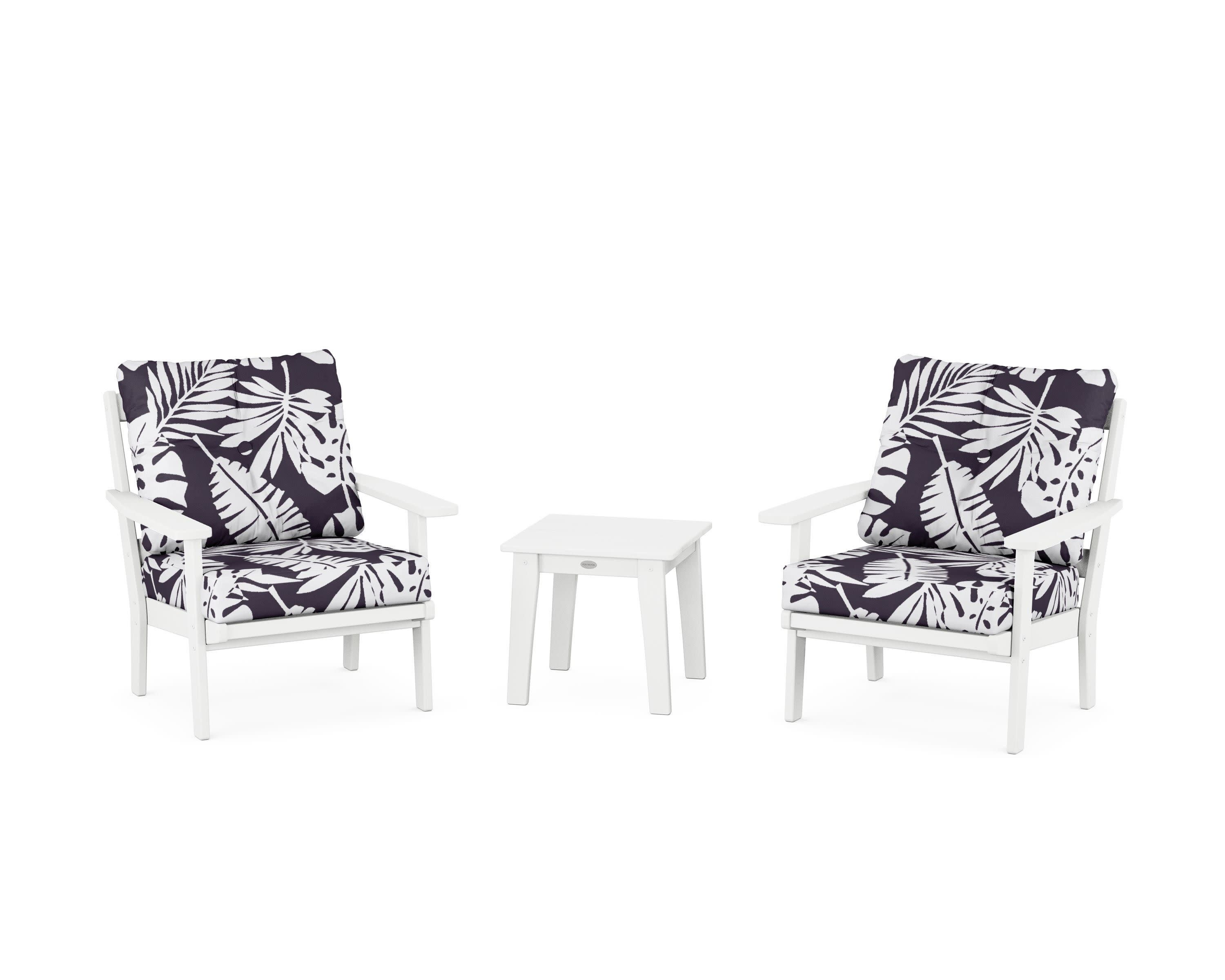 Prairie 3-Piece Deep Seating Set in White / Leaf Navy