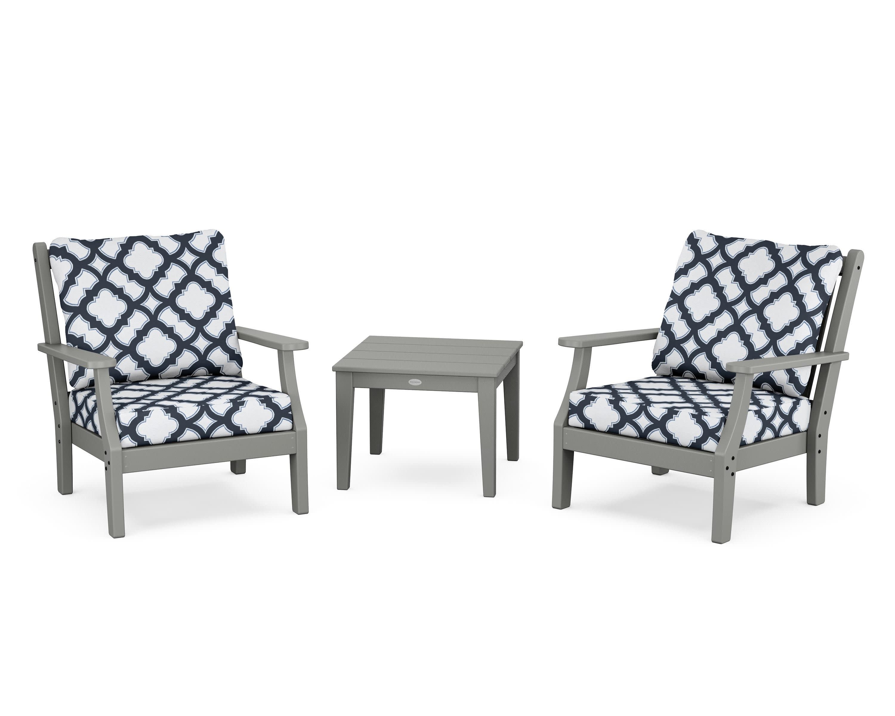 Wovendale 3-Piece Deep Seating Set in Slate Grey / Trellis Marine Indigo