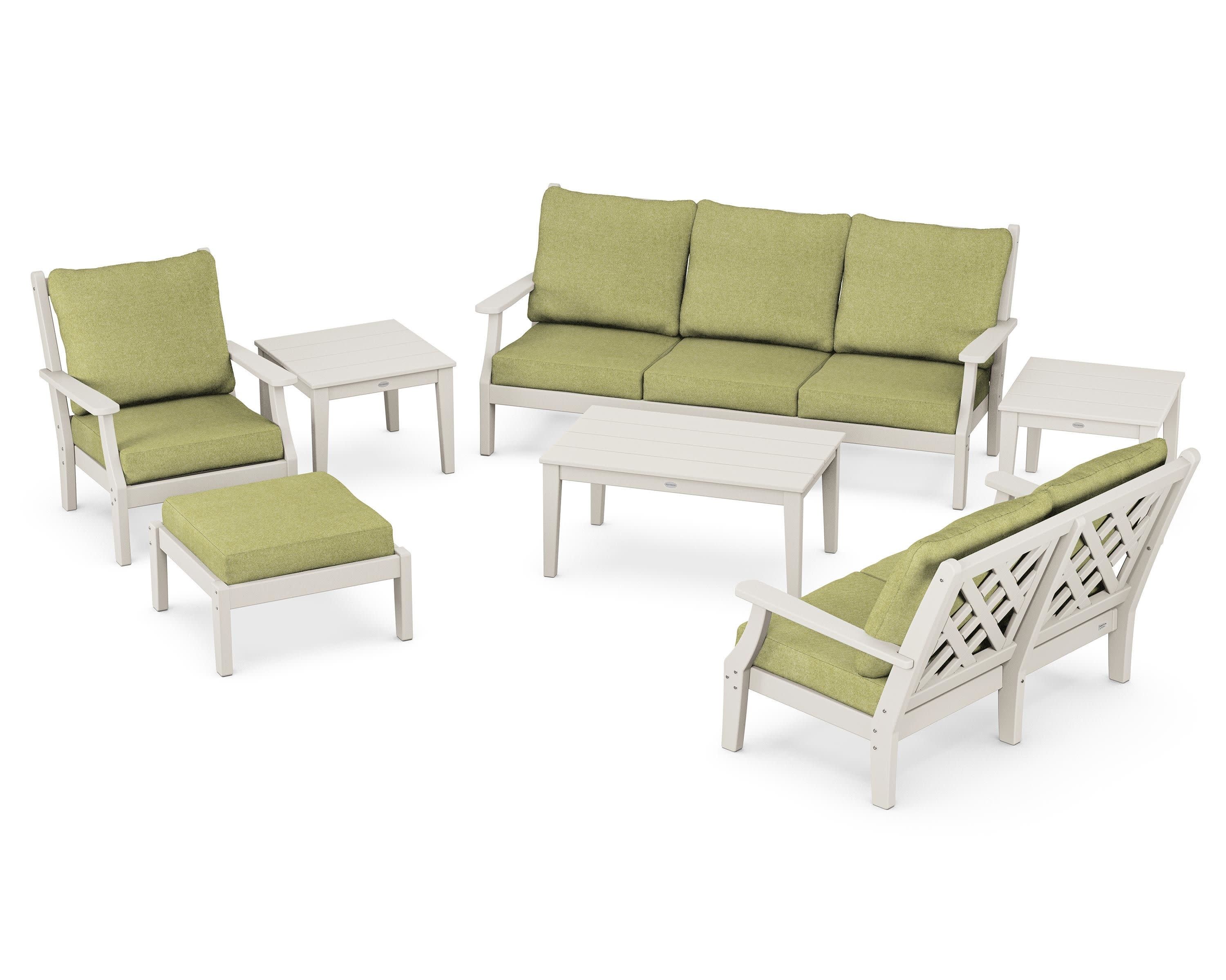 Wovendale 7-Piece Deep Seating Set in Sand / Chartreuse Boucle