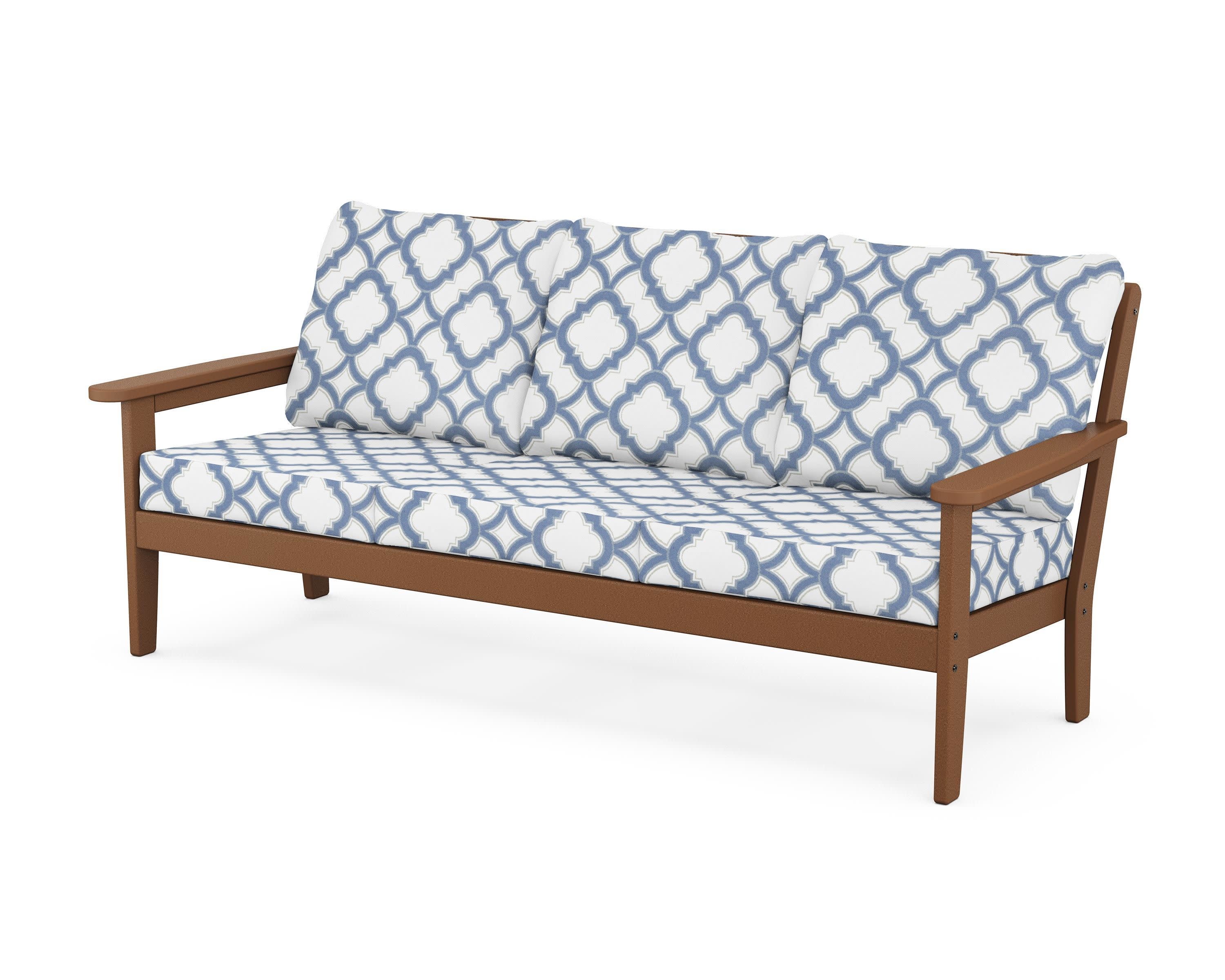 Cottage Deep Seating Sofa in Teak / Trellis Sky Blue