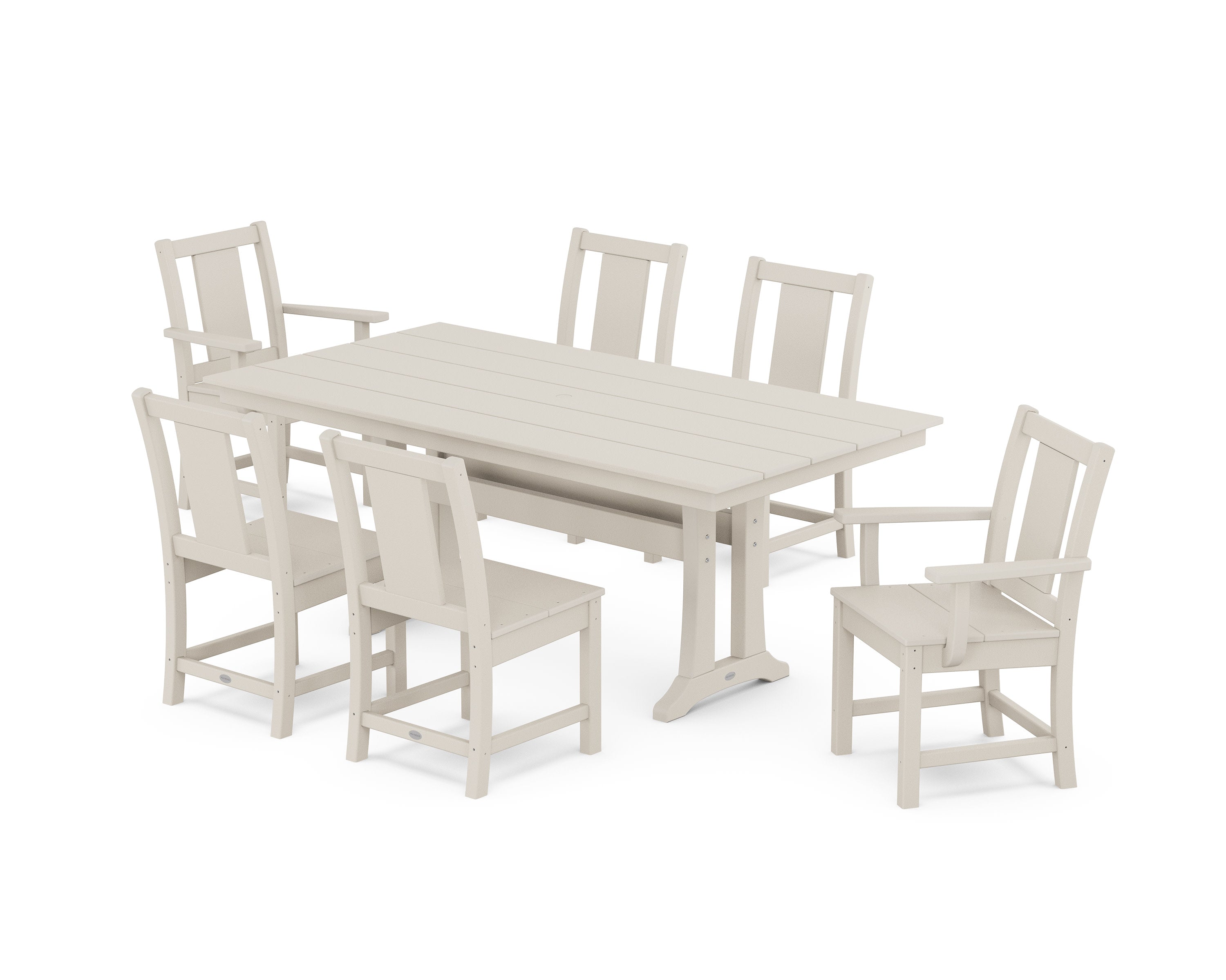 Prairie 7-Piece Farmhouse Dining Set with Trestle Legs in Sand