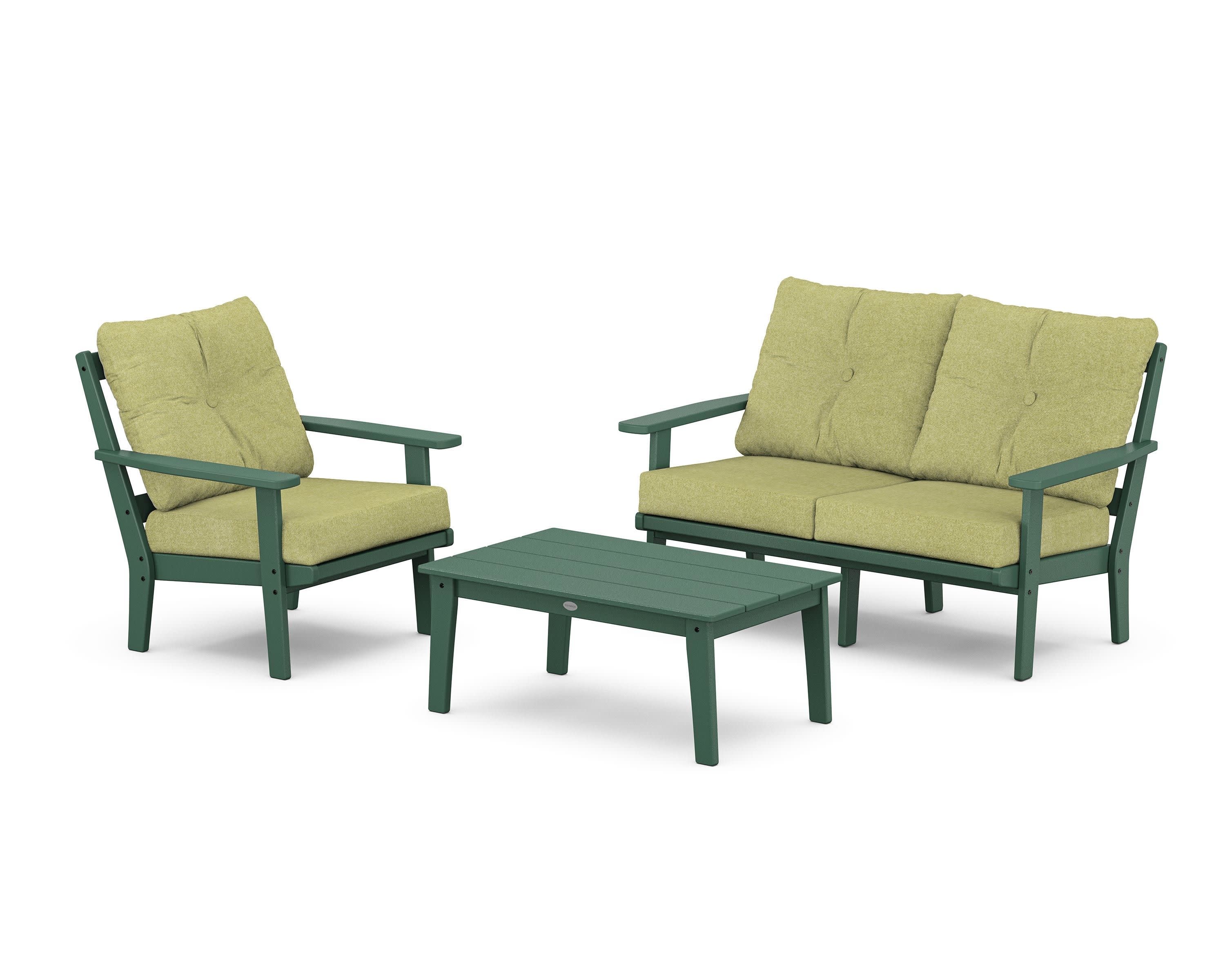 Prairie 3-Piece Deep Seating Set with Loveseat in Green / Chartreuse Boucle