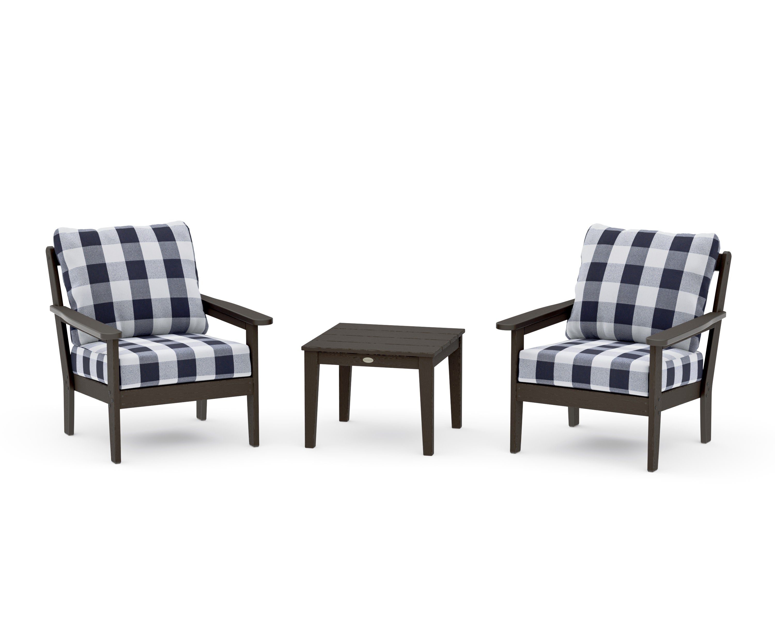 Cottage 3-Piece Deep Seating Set in Vintage Coffee / Buffalo Plaid Navy