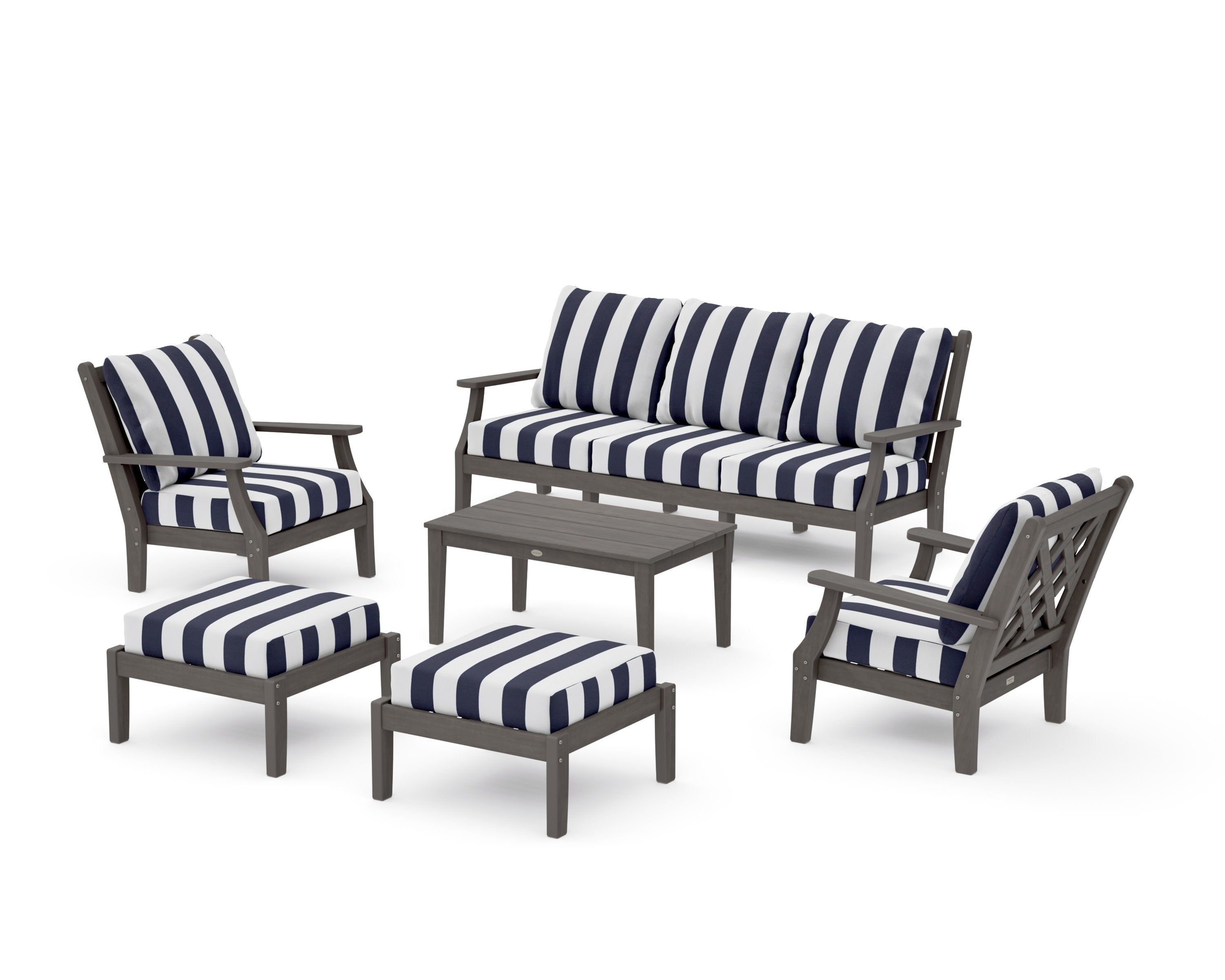 Wovendale 6-Piece Lounge Sofa Set in Driftwood / Cabana Stripe Navy