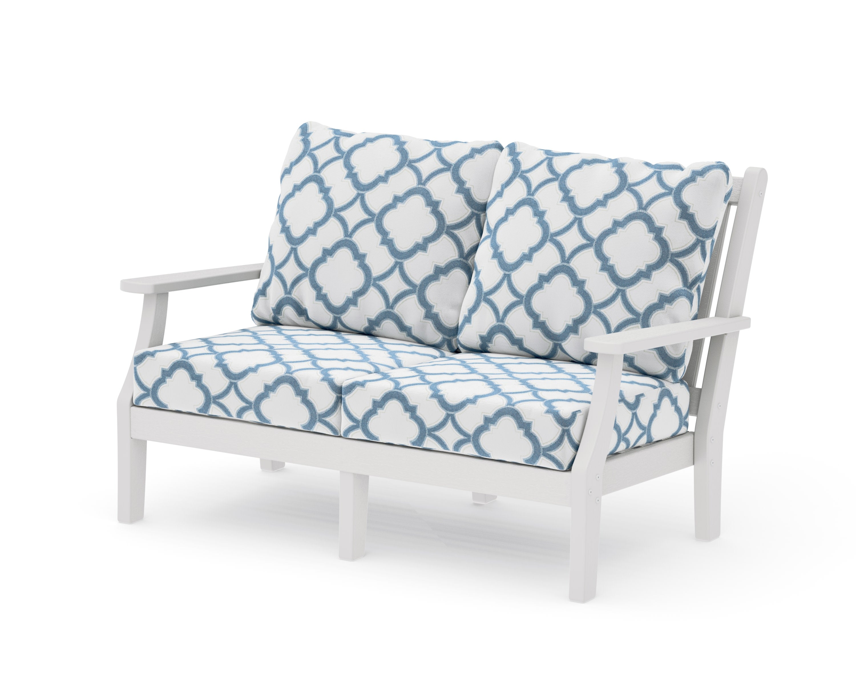 Wovendale Deep Seating Loveseat in Vintage White / Trellis Sky Blue