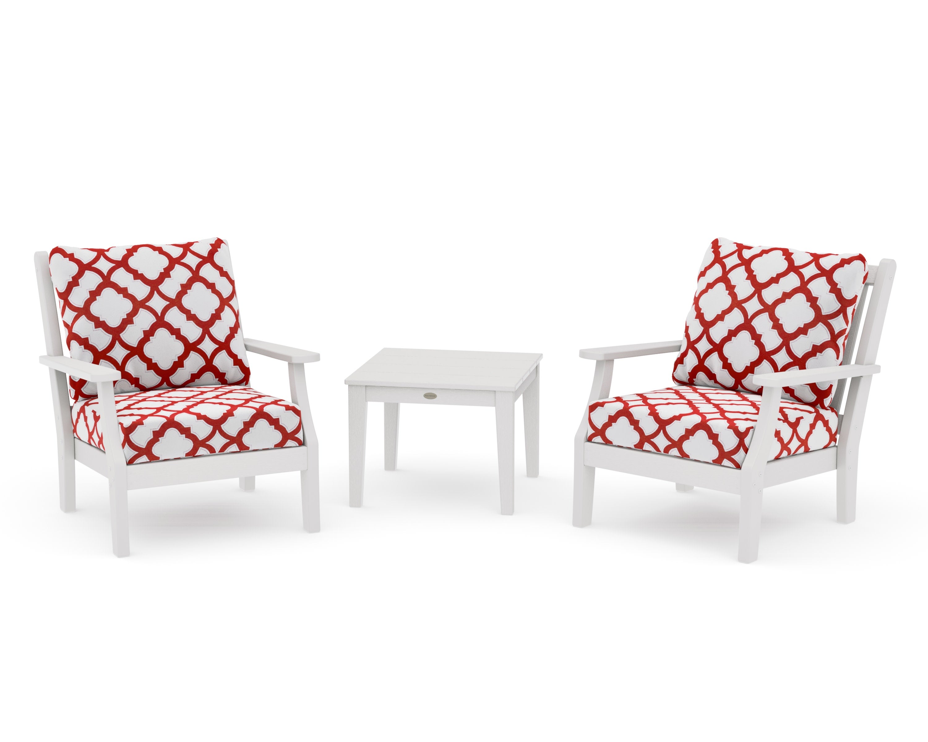 Wovendale 3-Piece Deep Seating Set in Vintage White / Trellis Crimson
