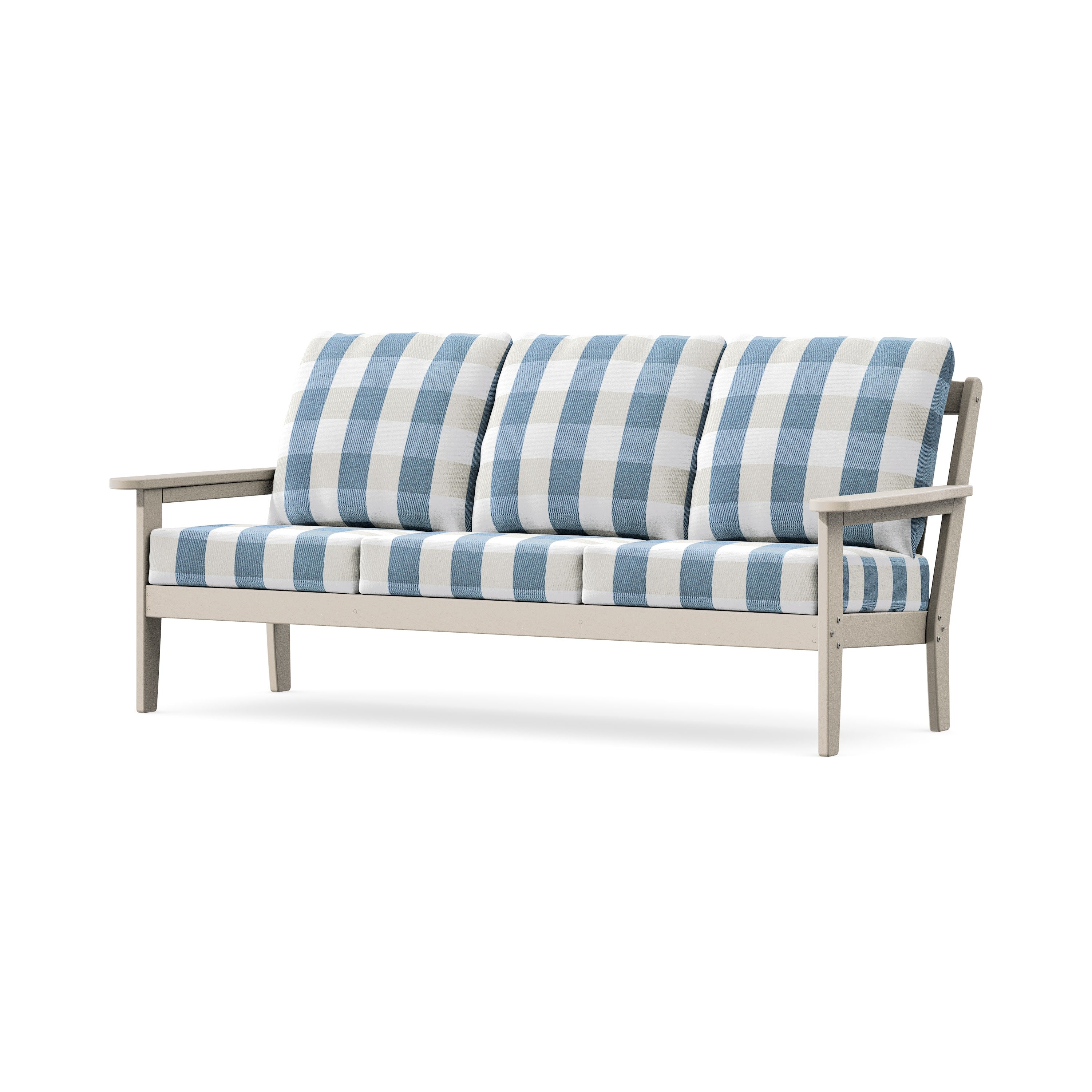 Cottage Deep Seating Sofa in Sand / Buffalo Plaid Sky Blue