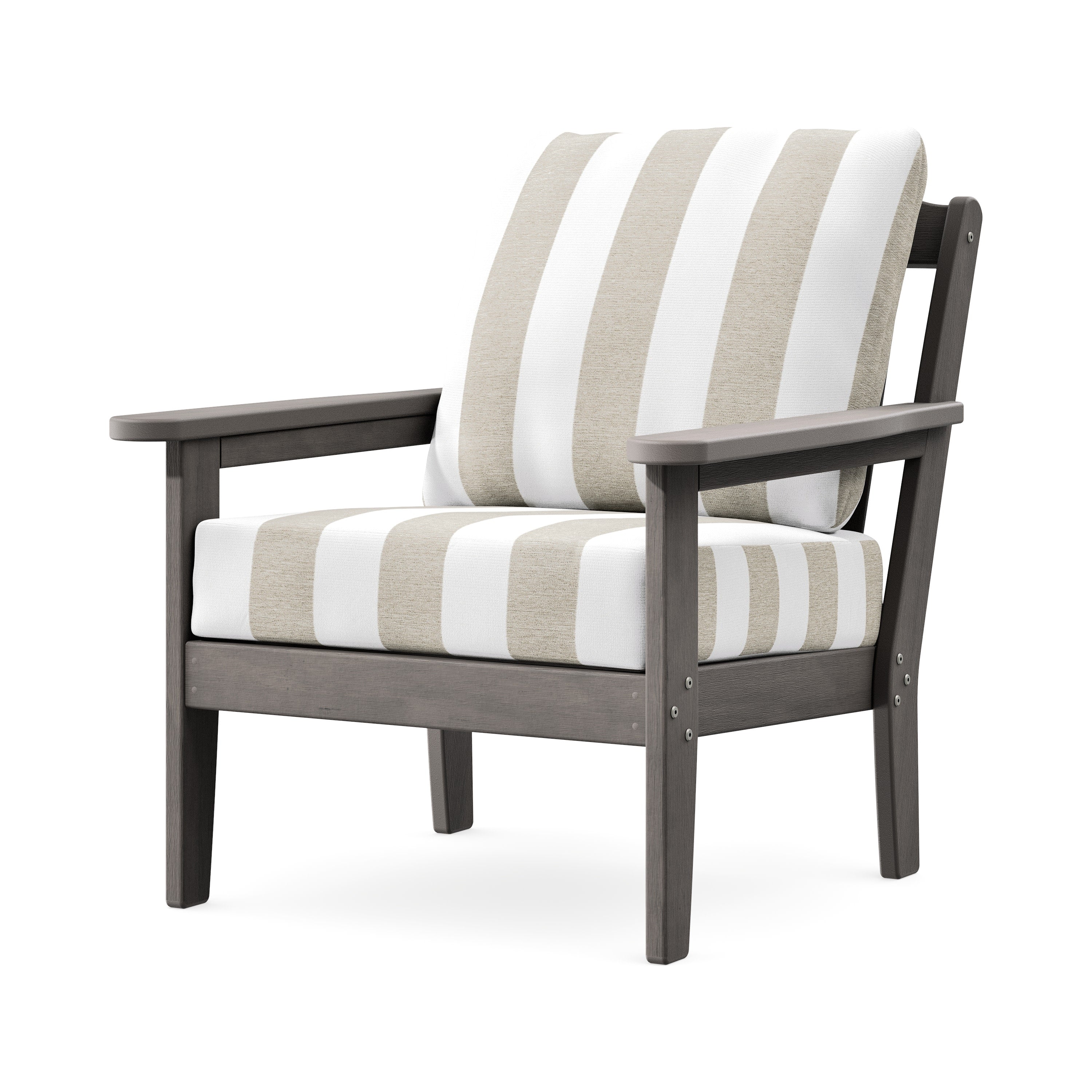 Cottage Deep Seating Chair in Driftwood / Cabana Stripe Dune Burlap