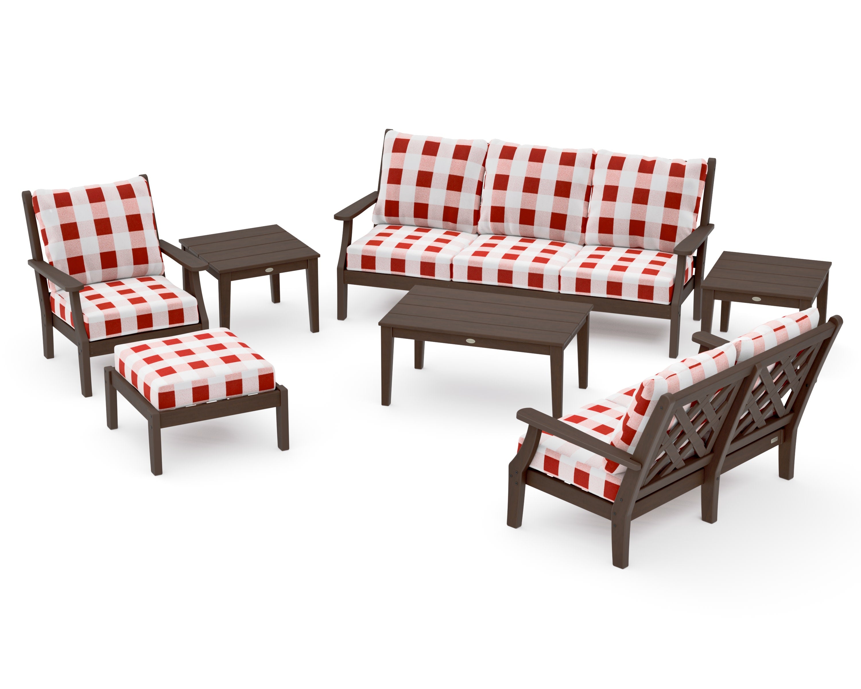 Wovendale 7-Piece Deep Seating Set in Kona / Buffalo Plaid Crimson