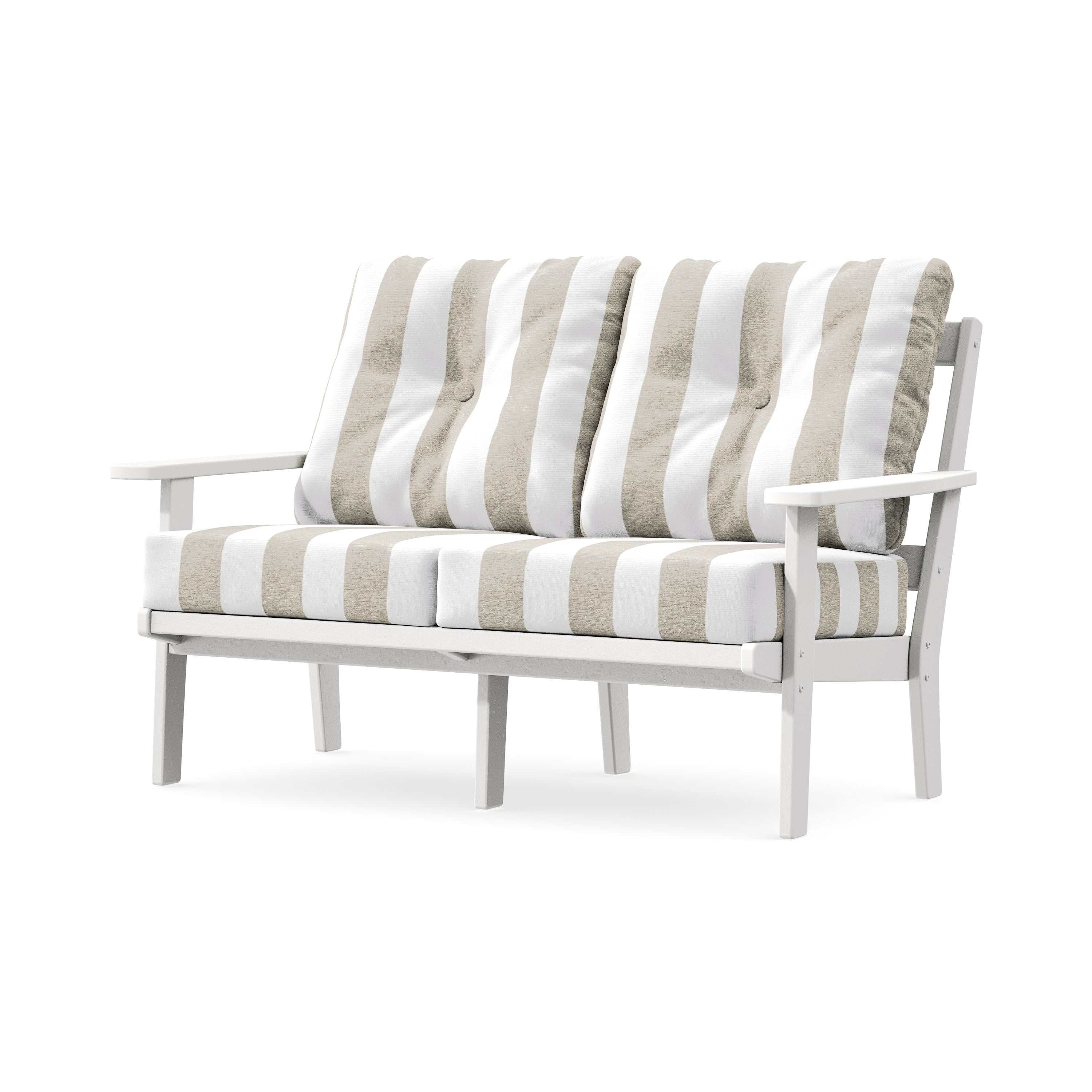 Prairie Deep SeatingLoveseat in White / Cabana Stripe Dune Burlap