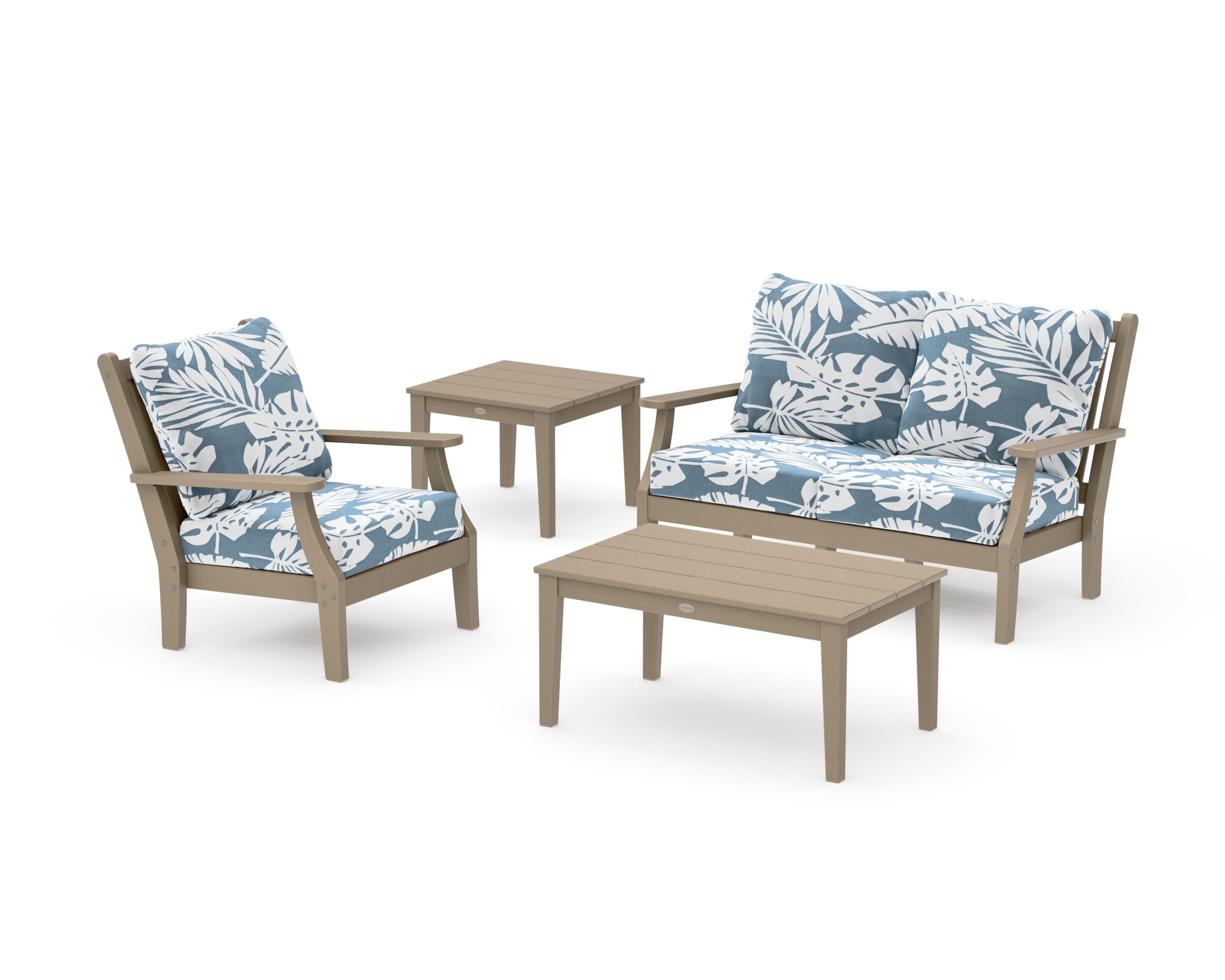 Wovendale 4-Piece Deep Seating Set in Vintage Sahara / Leaf Sky Blue