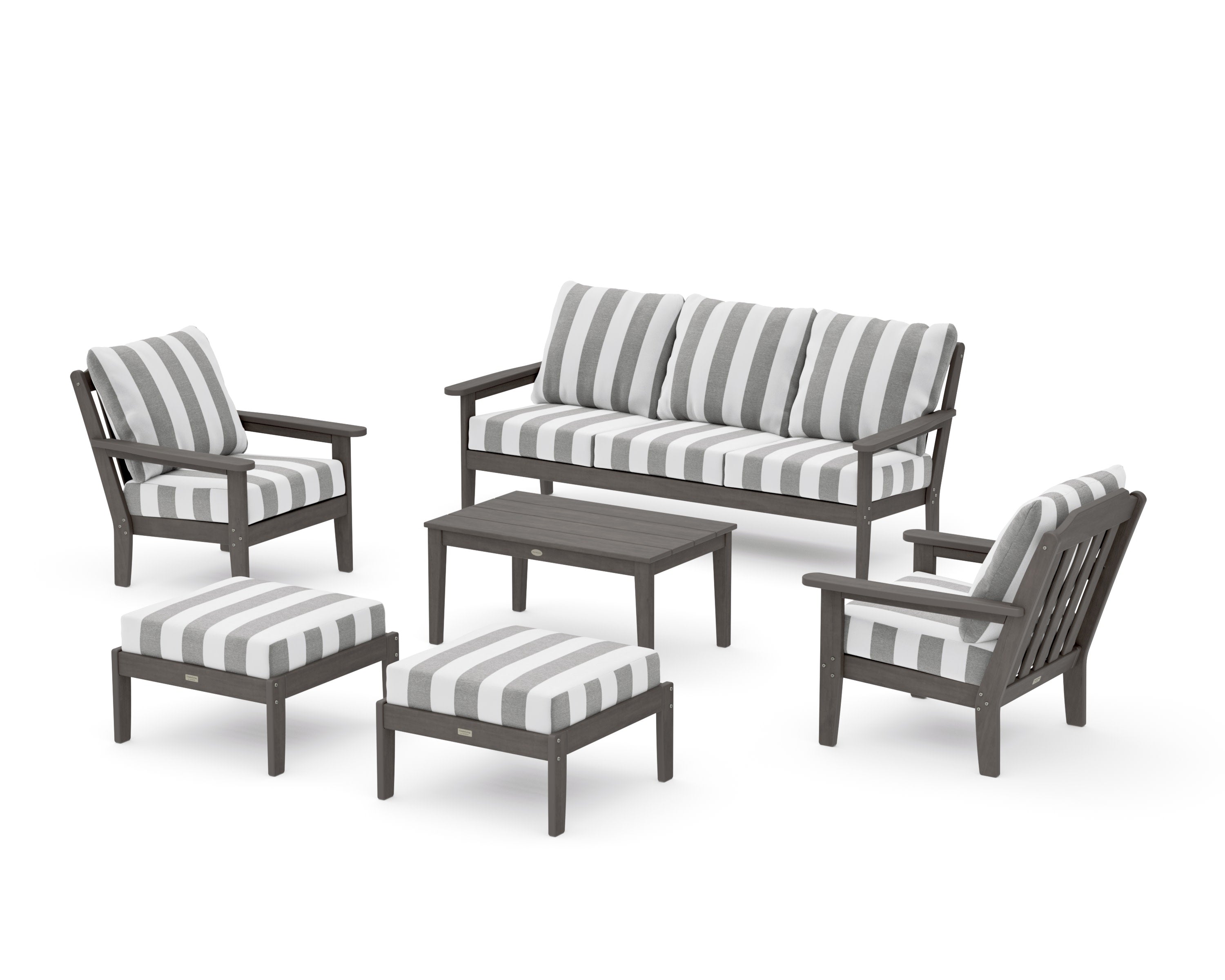 Cottage 6-Piece Lounge Sofa Set in Driftwood / Cabana Stripe Grey Mist