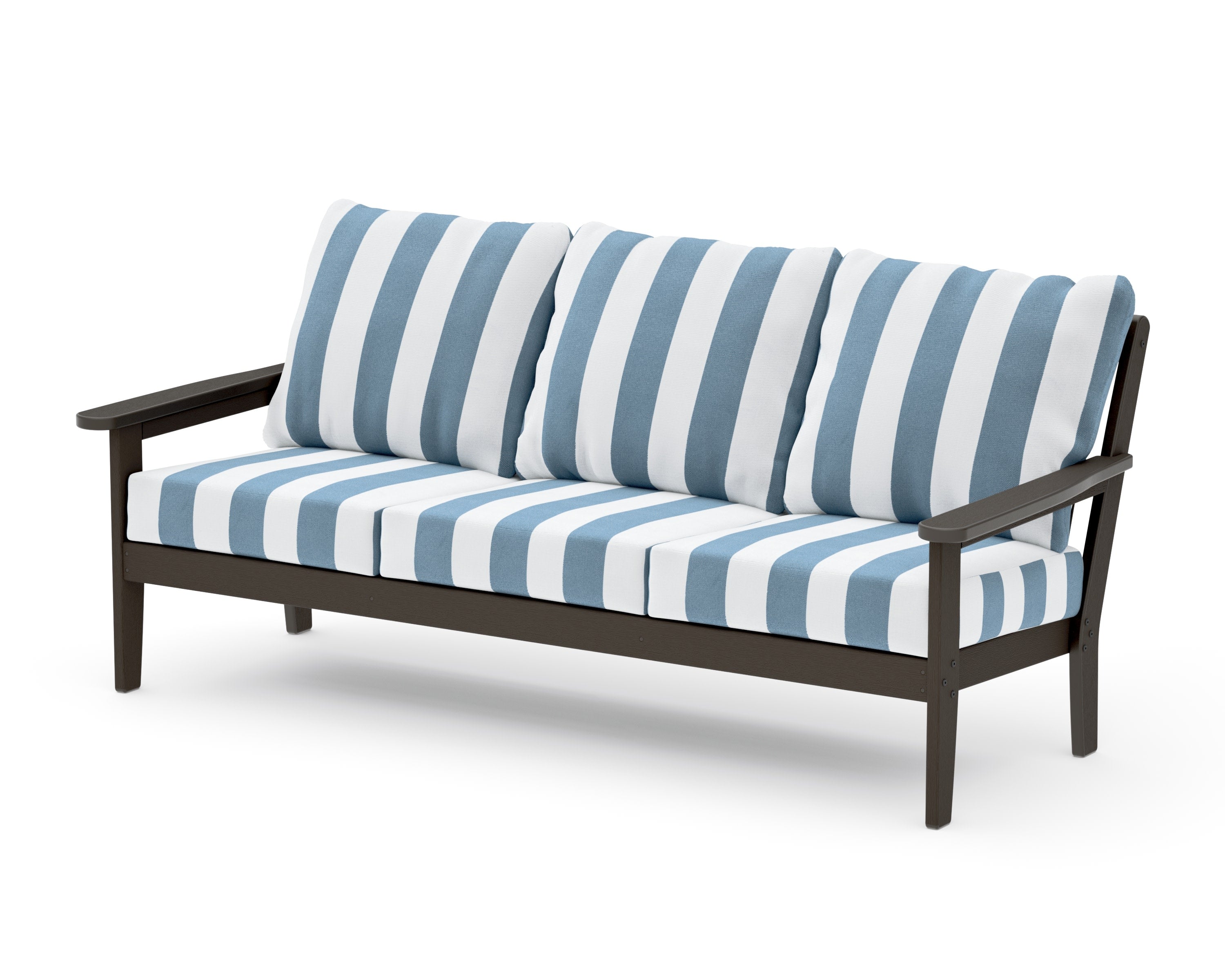 Cottage Deep Seating Sofa in Vintage Coffee / Cabana Stripe Sky Blue