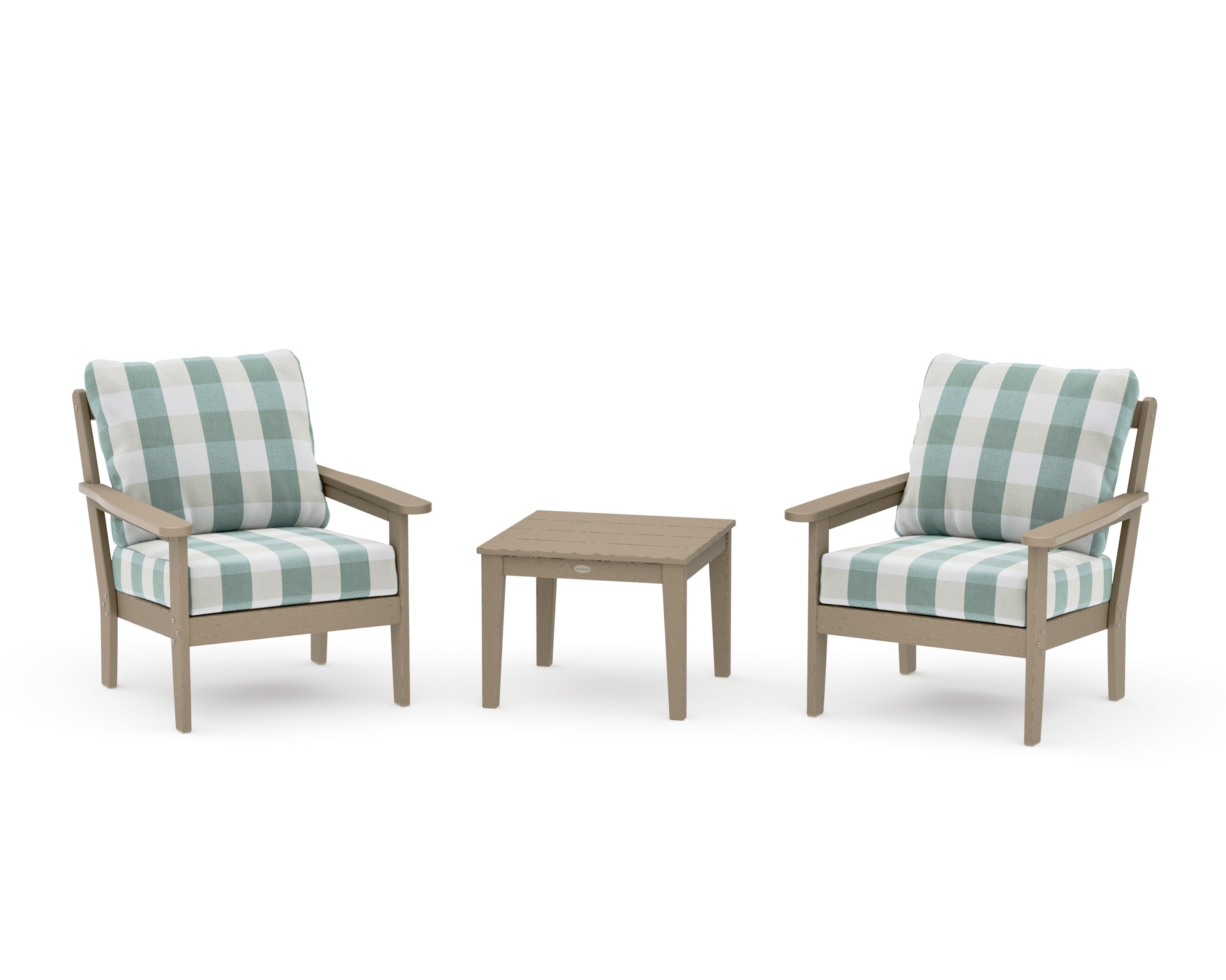 Cottage 3-Piece Deep Seating Set in Vintage Sahara / Buffalo Plaid Glacier Spa