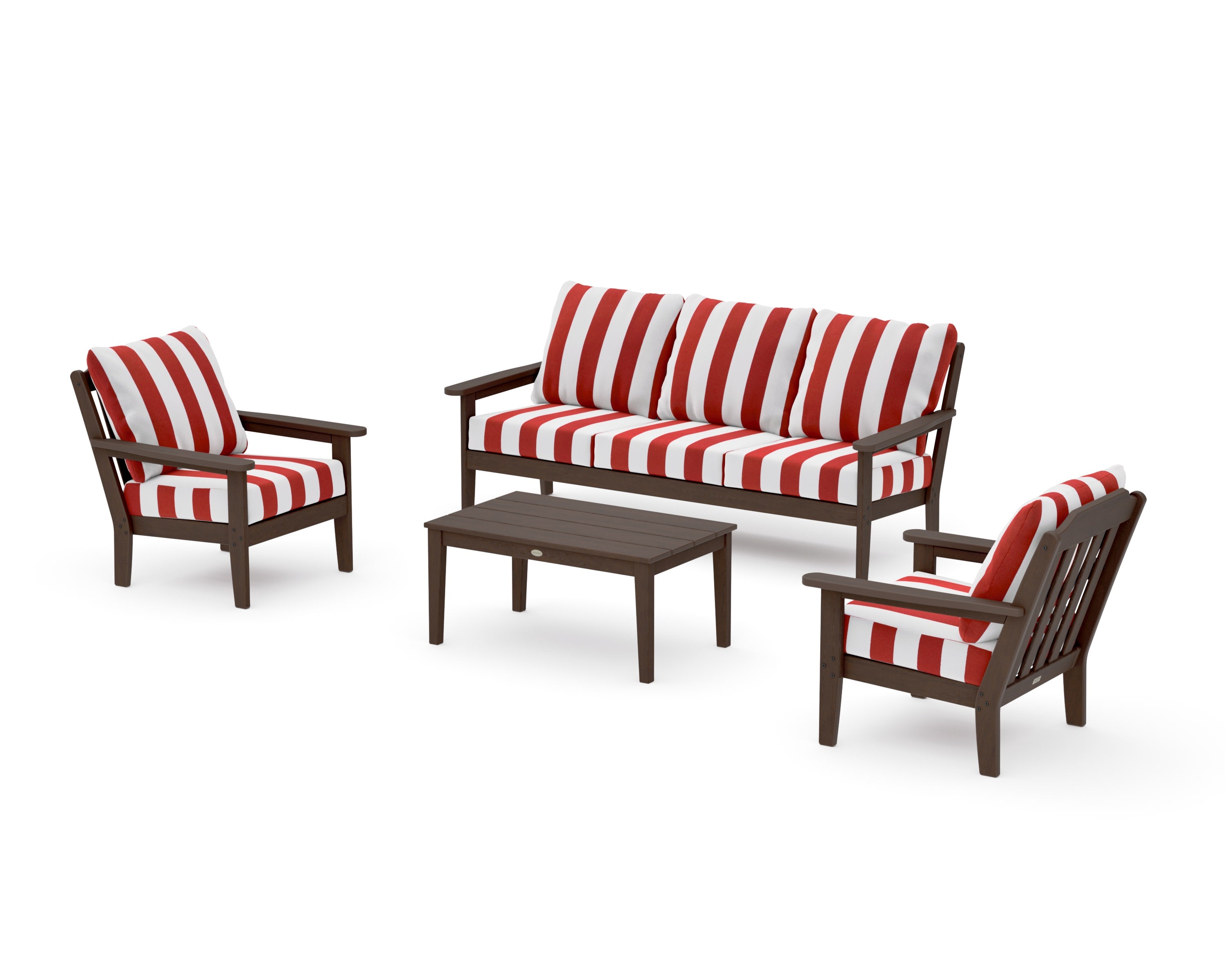 Cottage 4-Piece Deep Seating Set with Sofa in Kona / Cabana Stripe Crimson