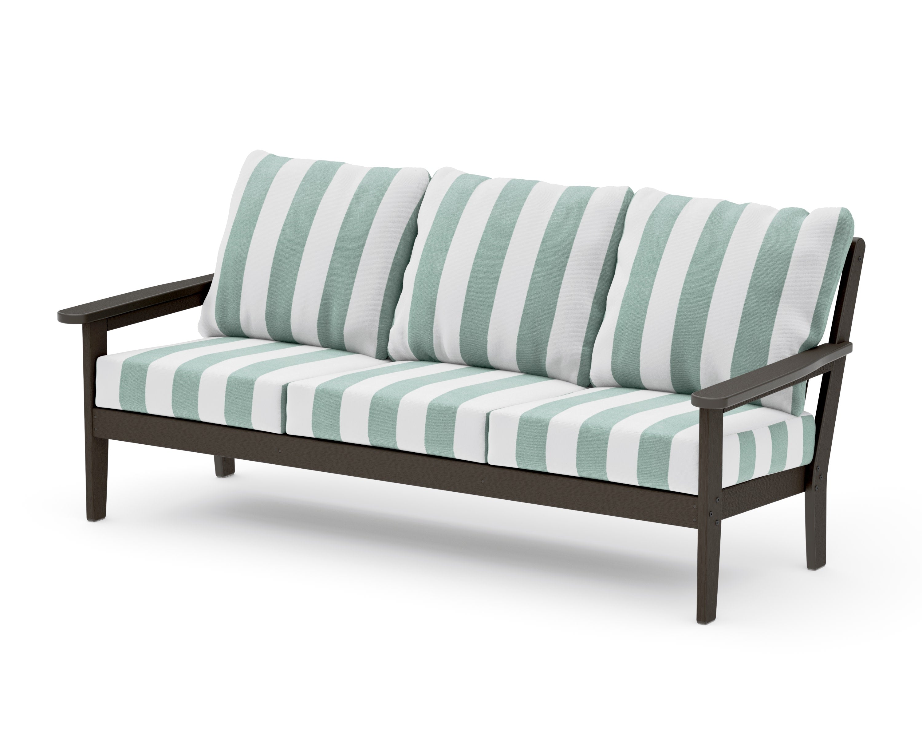 Cottage Deep Seating Sofa in Vintage Coffee / Cabana Stripe Glacier Spa