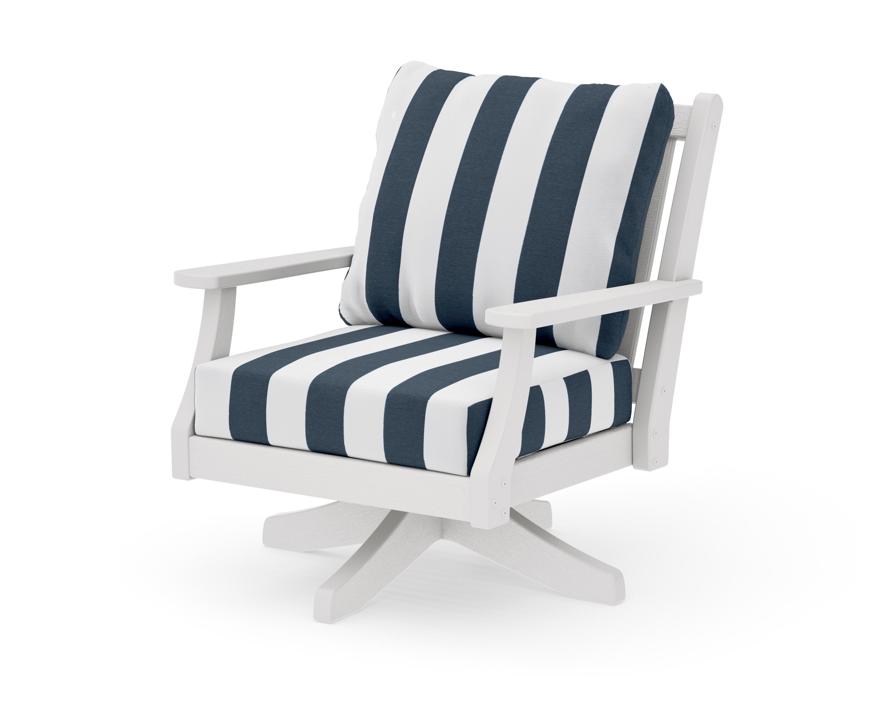 Wovendale Deep Seating Swivel Chair in Vintage White / Cabana Stripe Marine Indigo