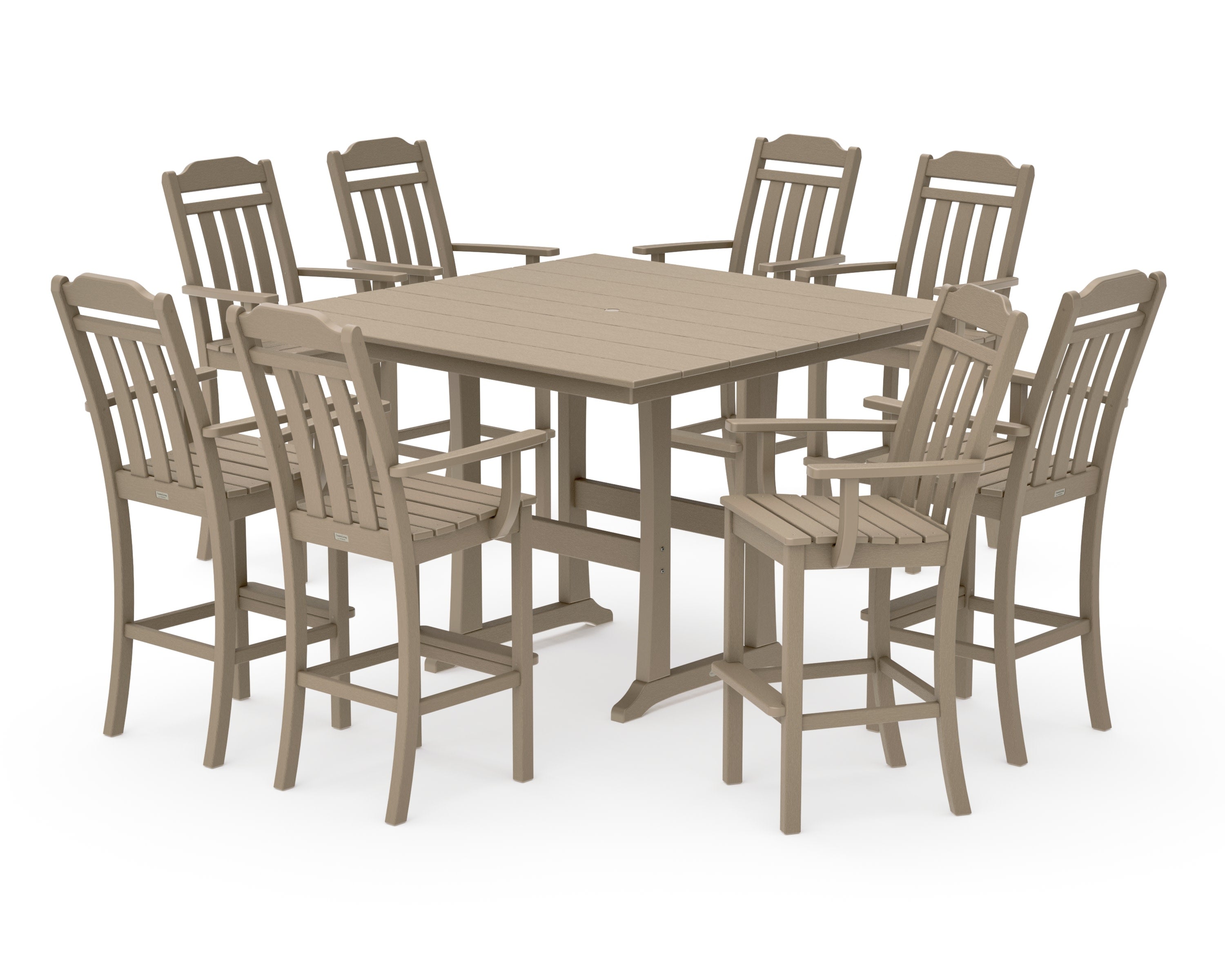 Cottage 9-Piece Farmhouse Bar Set with Trestle Legs in Vintage Sahara