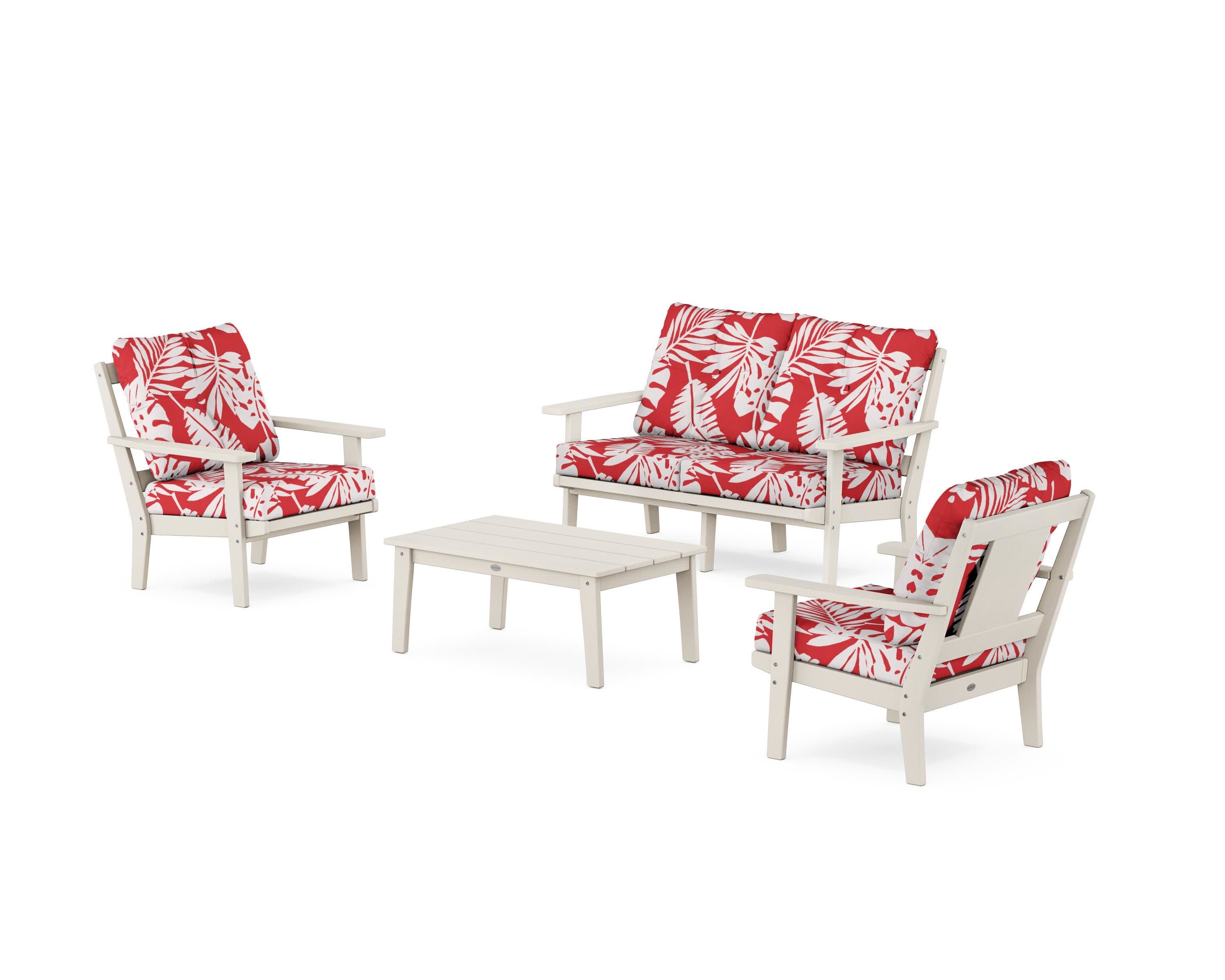 Prairie 4-Piece Deep Seating Set with Loveseat in Sand / Leaf Crimson