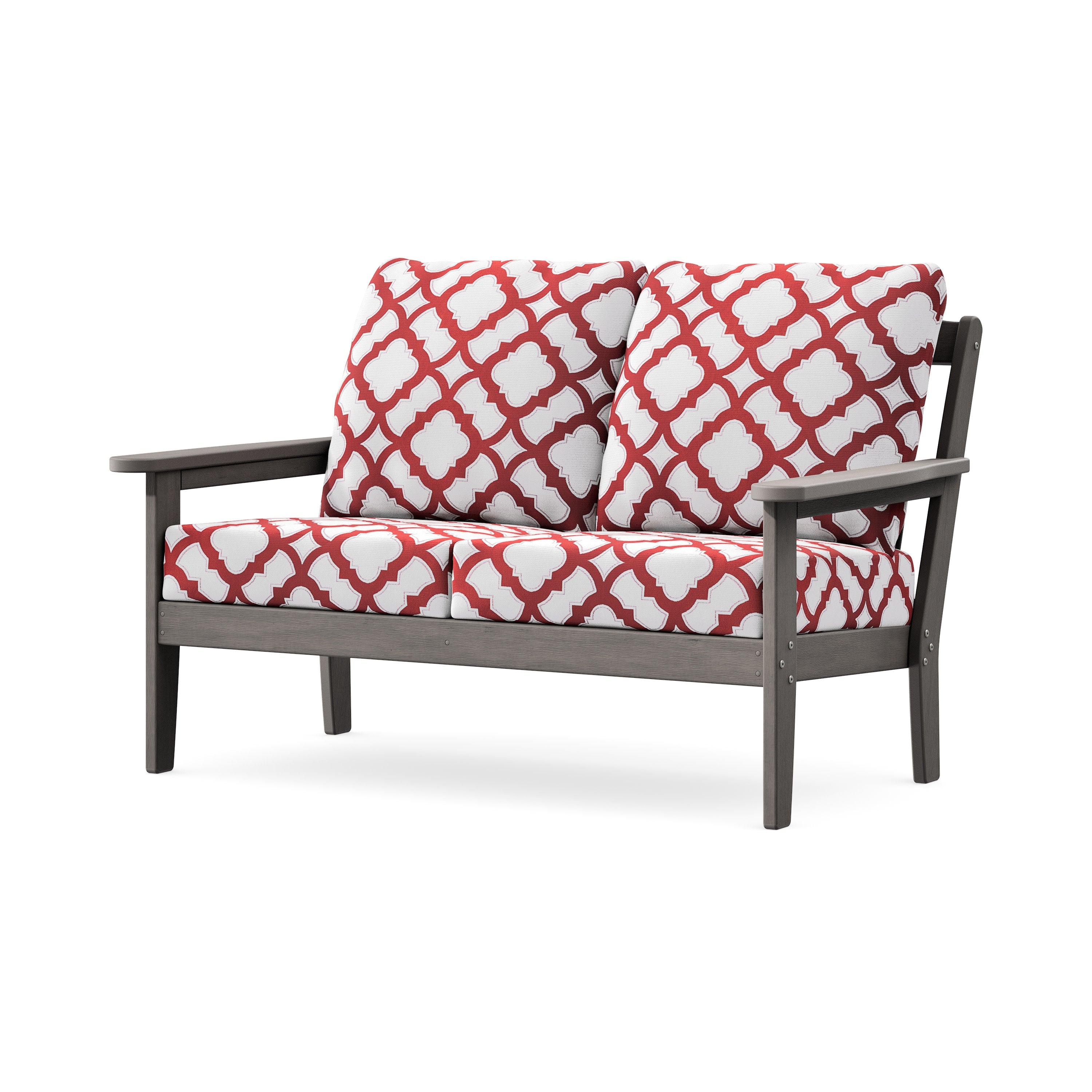 Cottage Deep Seating Loveseat in Driftwood / Trellis Crimson