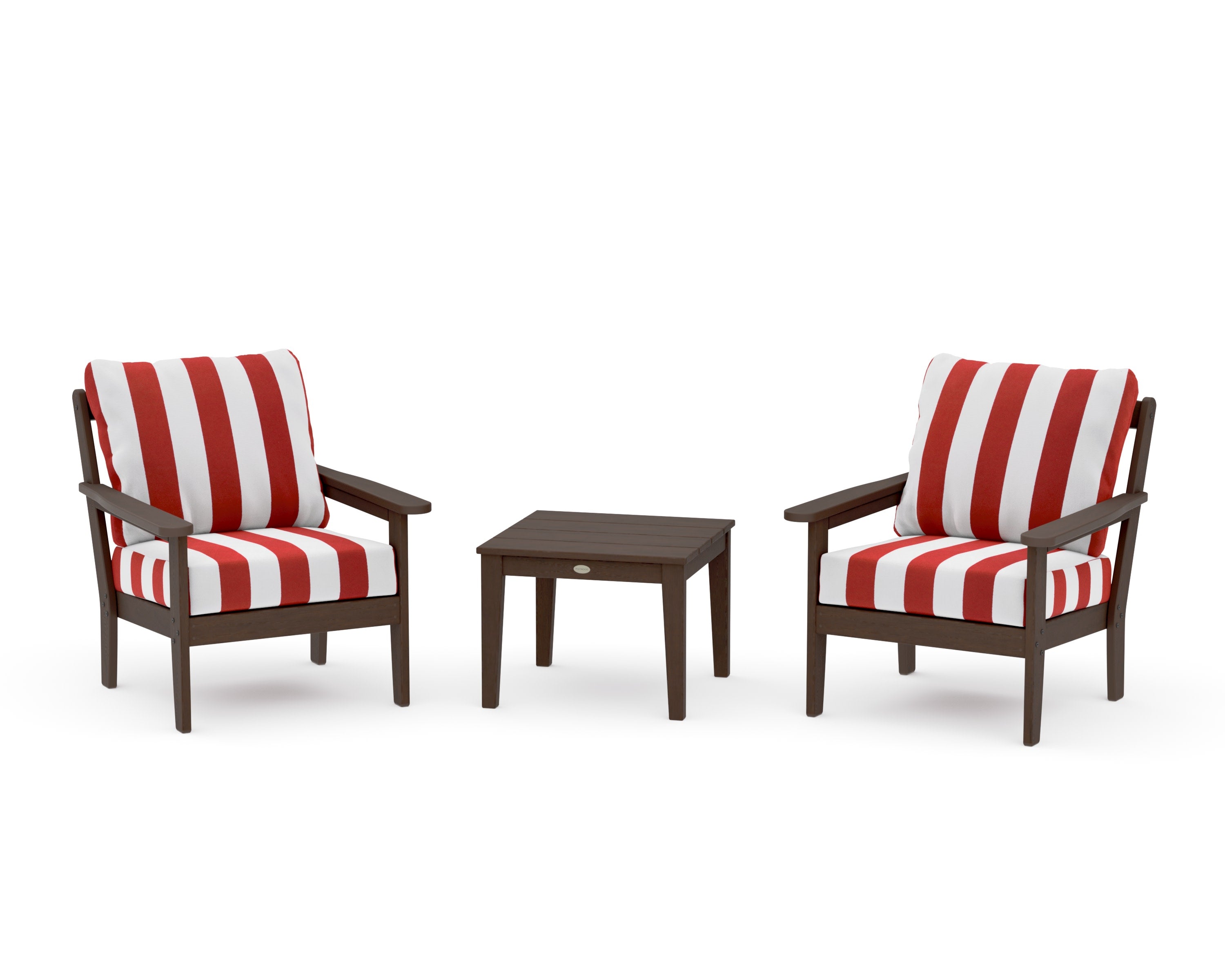 Cottage 3-Piece Deep Seating Set in Kona / Cabana Stripe Crimson