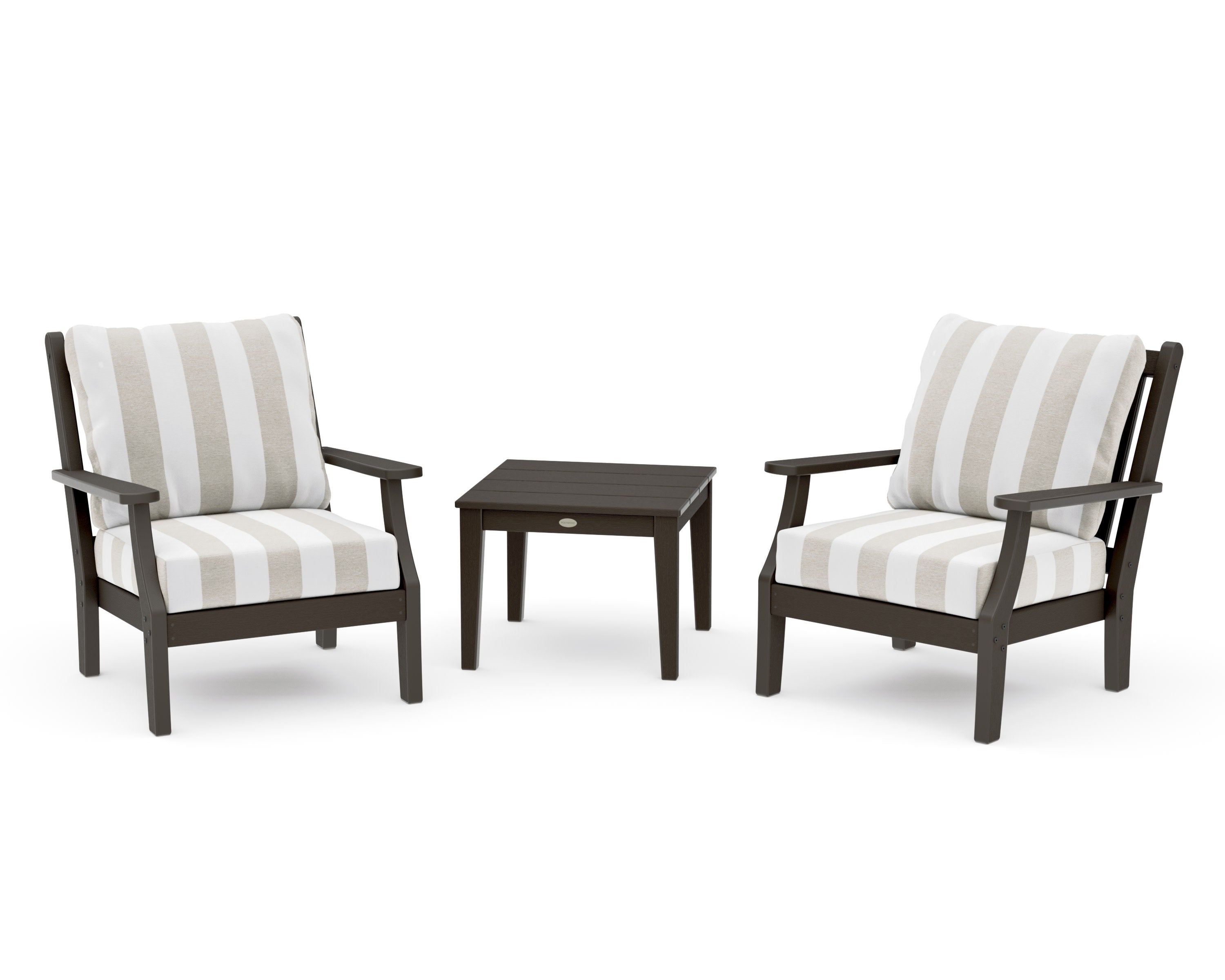 Wovendale 3-Piece Deep Seating Set in Vintage Coffee / Cabana Stripe Dune Burlap