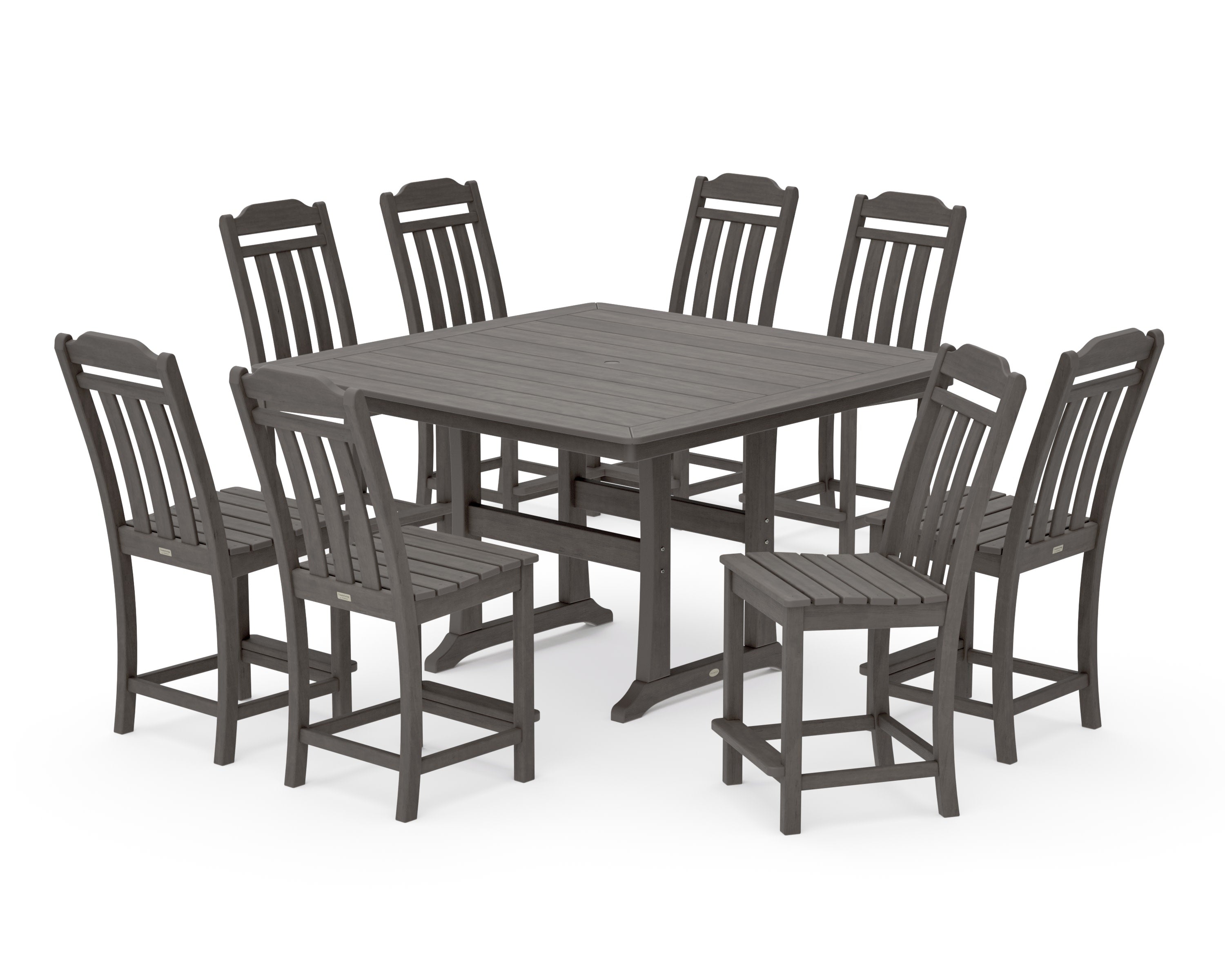 Cottage 9-Piece Square Side Chair Counter Set with Trestle Legs in Driftwood