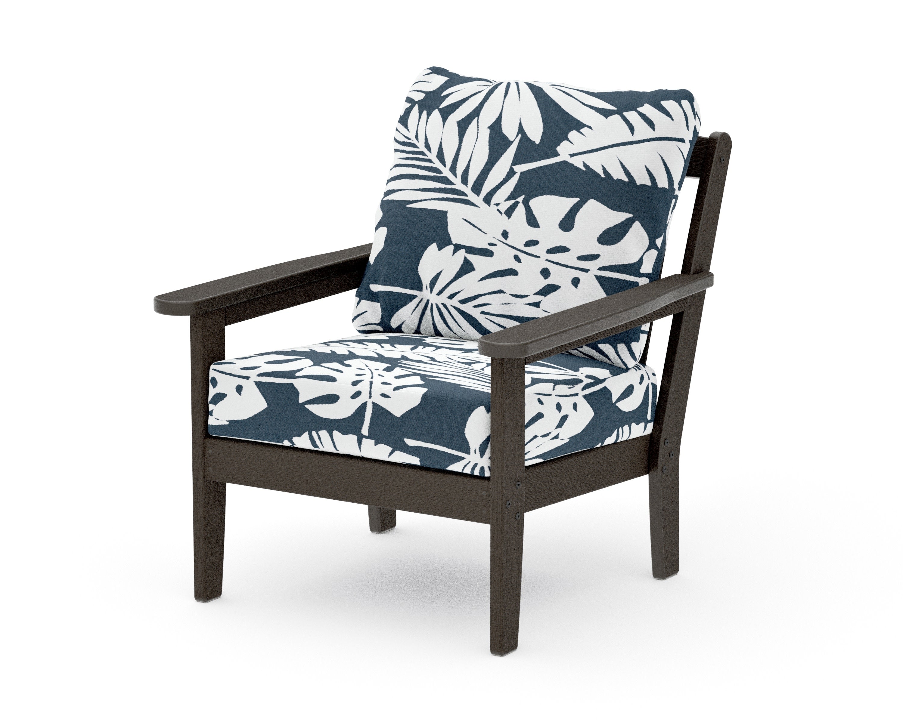 Cottage Deep Seating Chair in Vintage Coffee / Leaf Marine Indigo