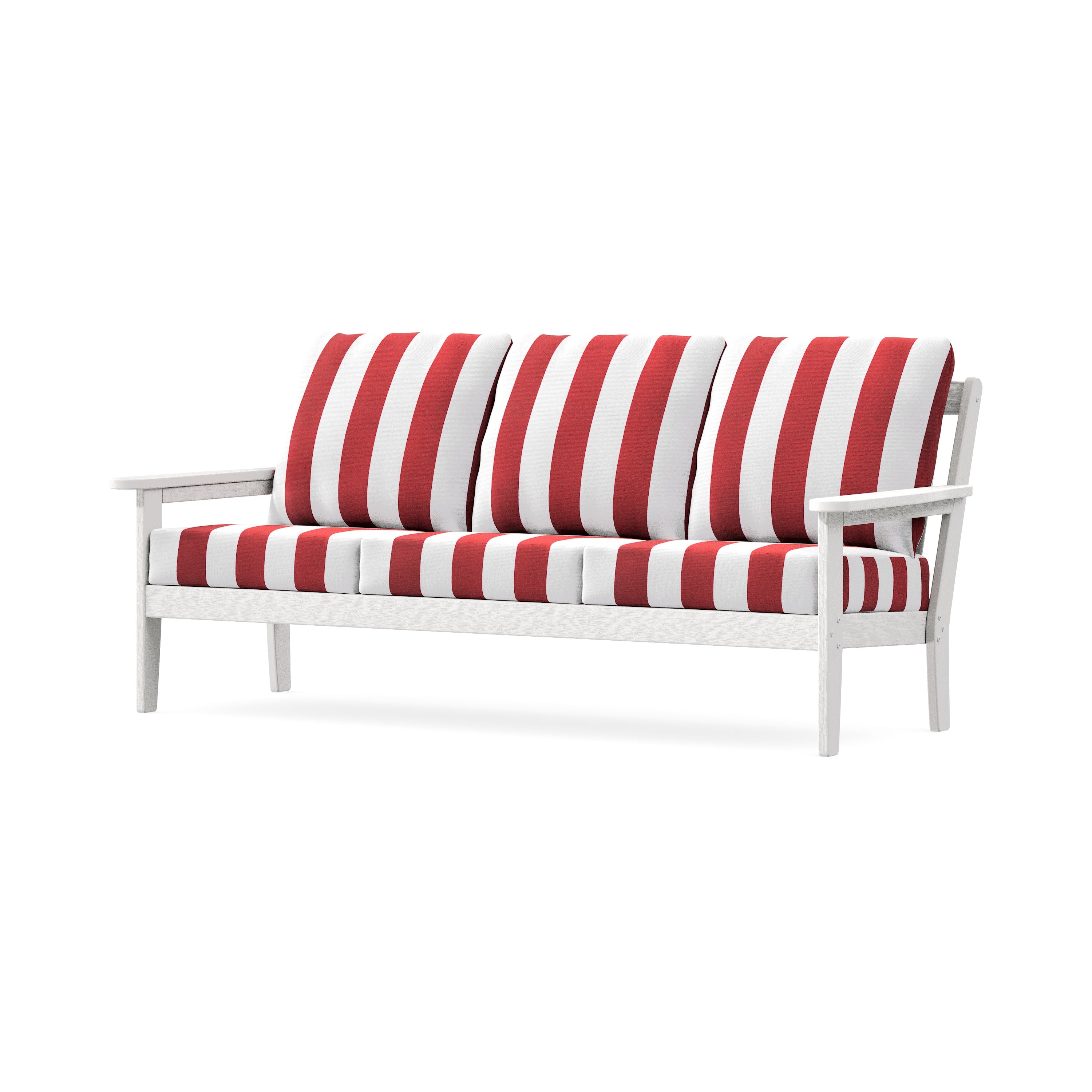 Cottage Deep Seating Sofa in Vintage White / Cabana Stripe Crimson