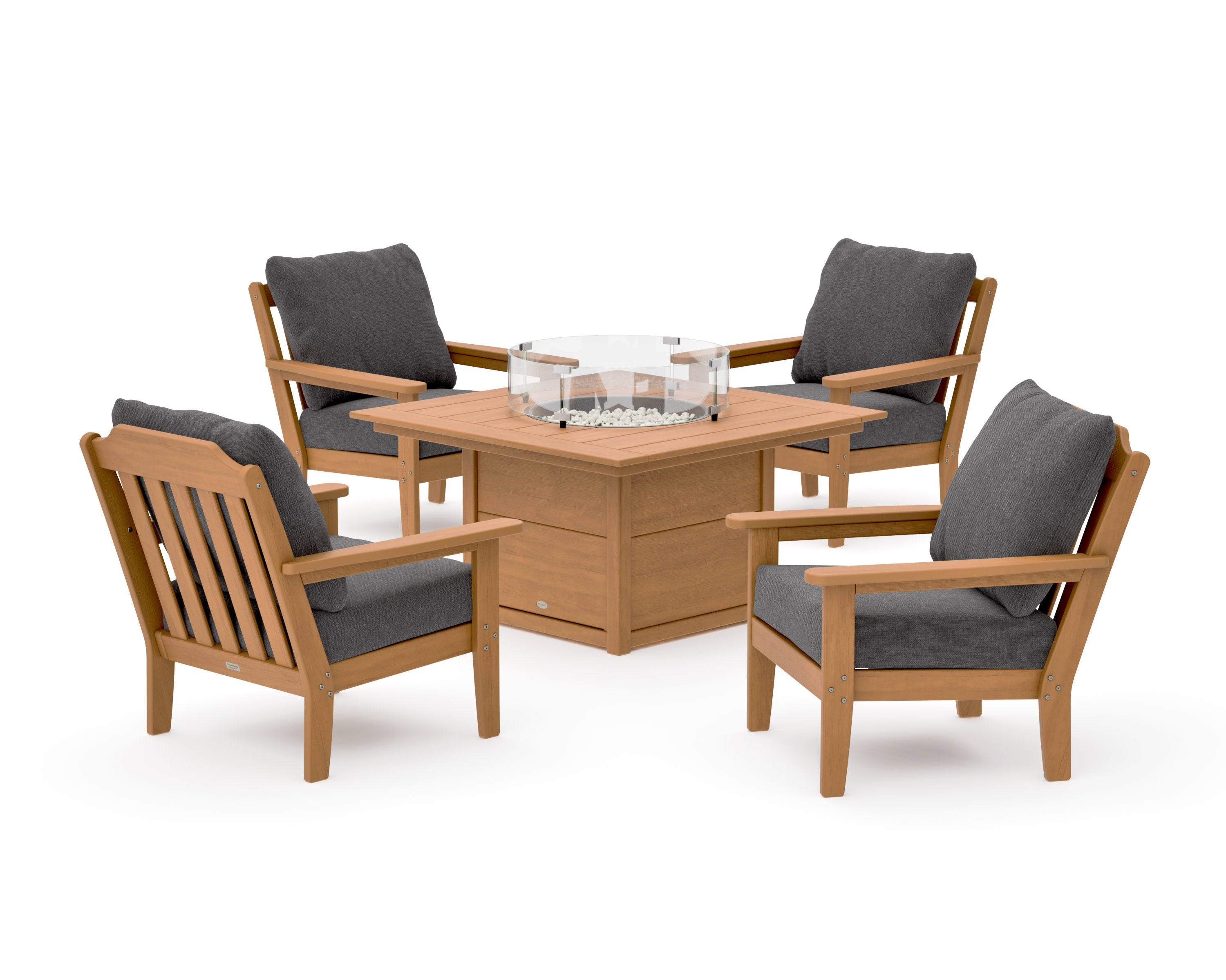 Cottage 5-Piece Deep Seating Set with Fire Pit Table in Natural / Ash Charcoal