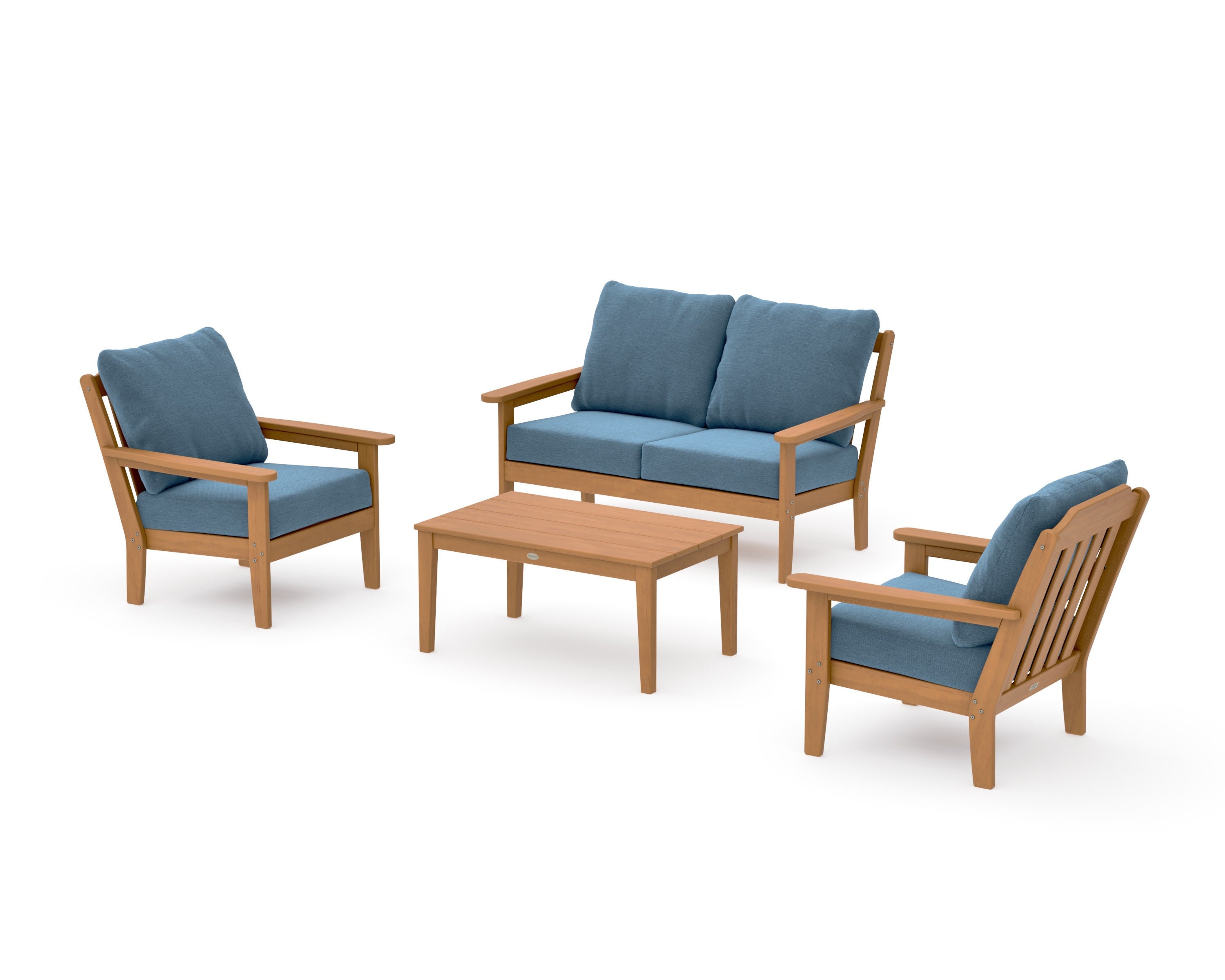 Cottage 4-Piece Deep Seating Set with Loveseat in Natural / Sky Blue