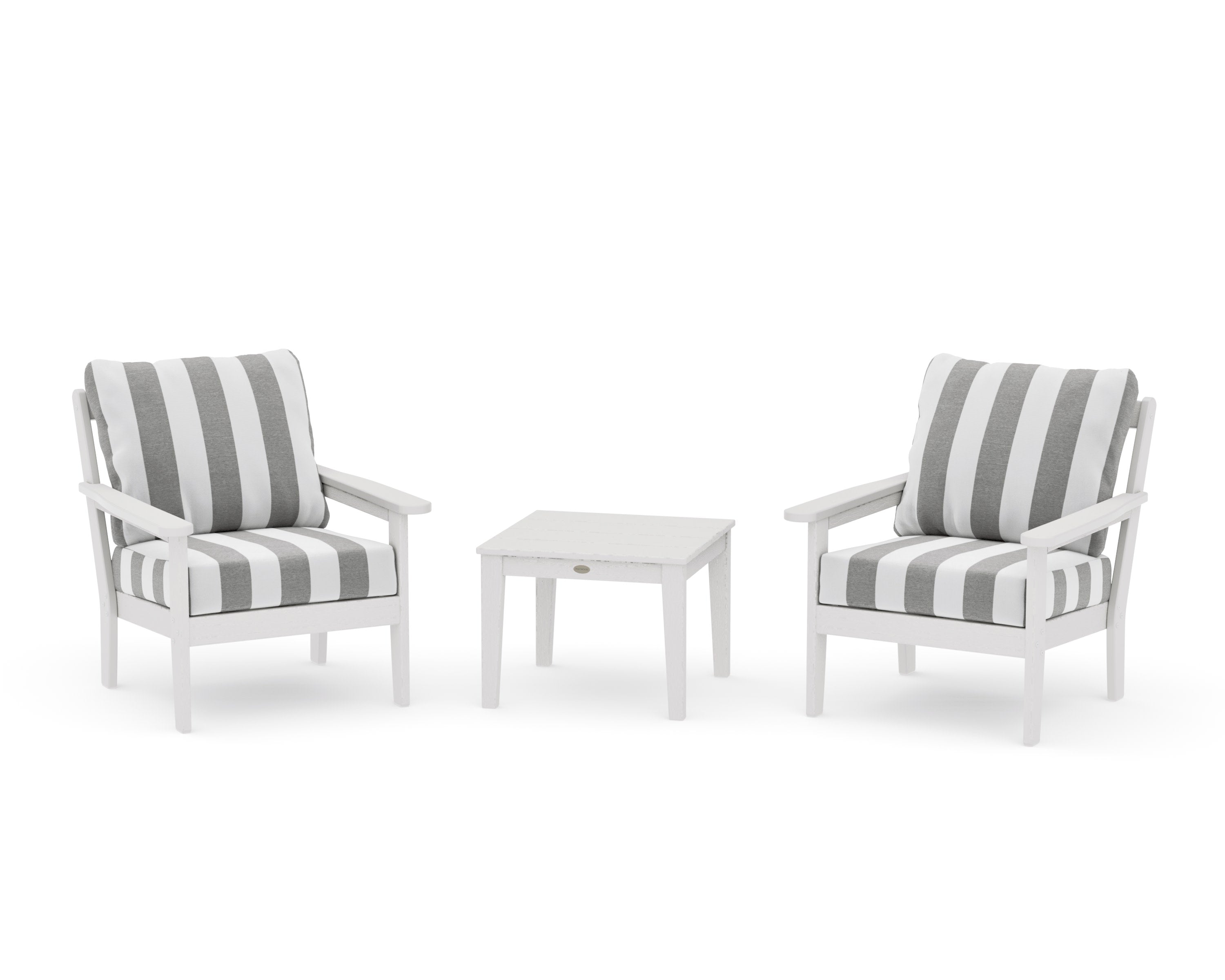 Cottage 3-Piece Deep Seating Set in Vintage White / Cabana Stripe Grey Mist